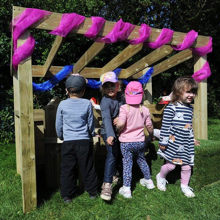 Outdoor Wooden Role Play Centre, Outdoor Wooden Role Play Centre,Playground equipment,school playground equipment,school playground wooden houses, Outdoor Wooden Role Play Centre,This beautifully finished, open ended wooden structure will make a fantastic addition to your outdoor role play area. What will it be today – a home corner, shop, busy garage or simply a cosy den? The open design will lend itself to many different possibilities.The roof is slatted so mobiles and weaving shapes can beThis beautifull