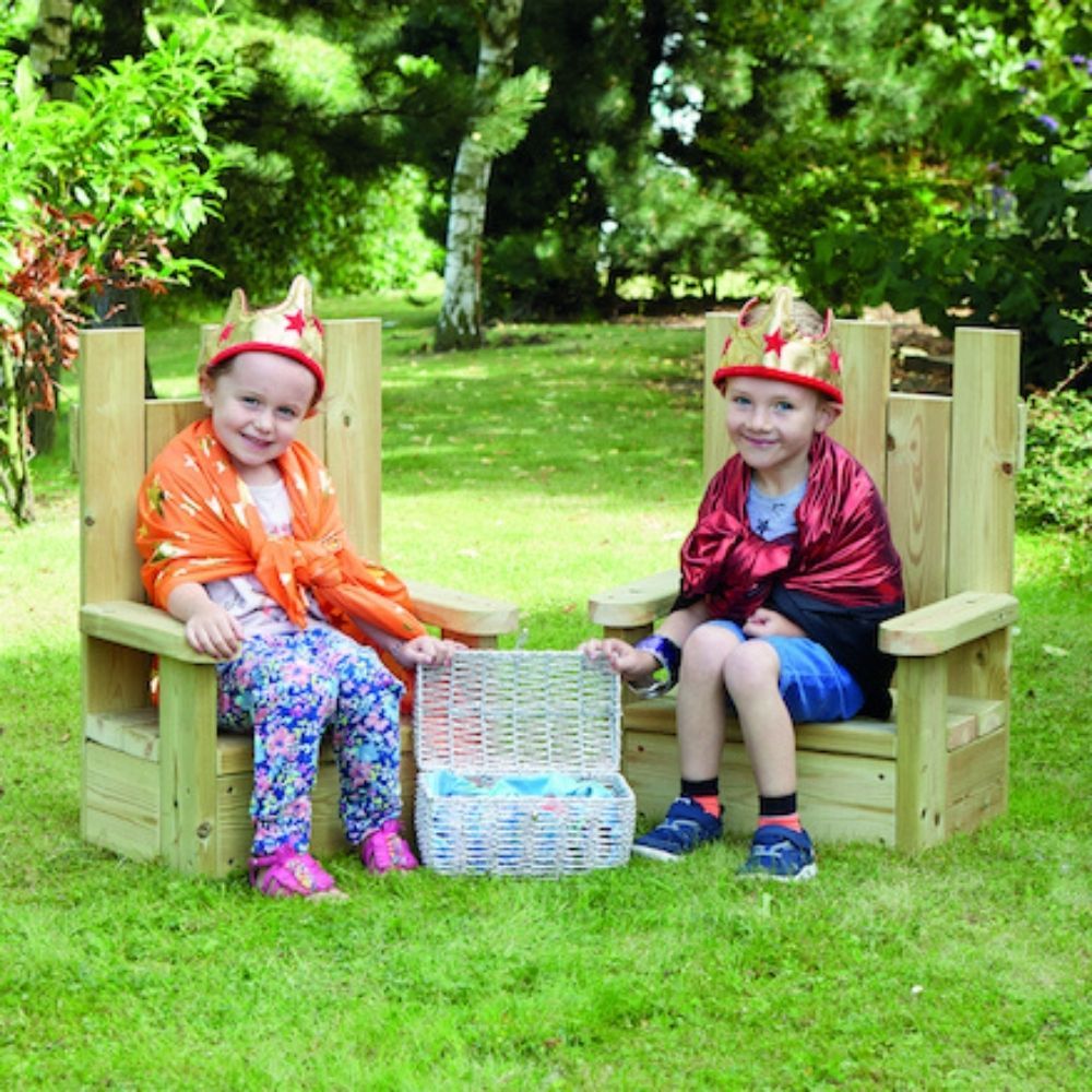 Outdoor Wooden Thrones 2pk, Outdoor Wooden Thrones 2pk,,Story time outdoor wooden chair,Playground equipment,school playground equipment,school playground wooden houses, Outdoor Wooden Thrones 2pk,Enhance your outdoor provision with these beautifully crafted Outdoor Wooden Thrones. Delight aspiring kings and queens, princes and princesses. Bring the magic of fairytales to your setting with these stunning Outdoor Wooden Thrones. The Outdoor Wooden Thrones are a great resource for story telling and enhancing 