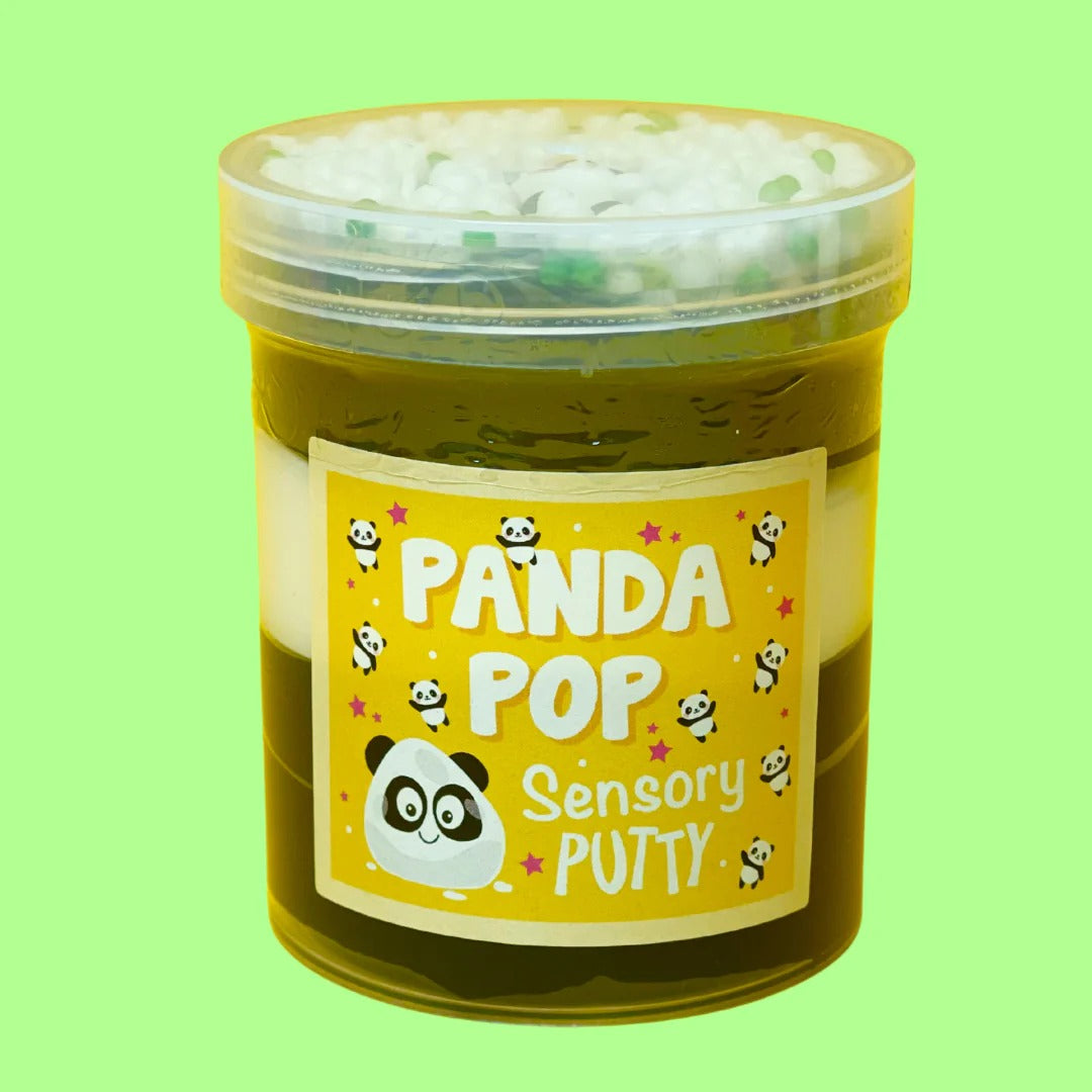 Panda Pop Putty, Panda Pop Putty,Sensory Putty,slimepartyuk, Slime party,Blossom burst sensory putty, Panda Pop Putty,Our Panda Pop putty is un-bear-ably fun! With black and white stripes to match your favourite cuddly friend, white and green floam beads, bamboo leaf sprinkles and an adorable panda charm to top it off. Putties are air reactive and will dry out of left out. Always return to the container after play with the lid tightly,Panda Pop PuttyOur Panda Pop putty is un-bear-ably fun! With black and wh