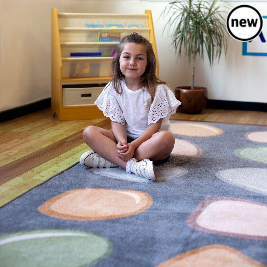 Pebble Placement Carpet 3m x 3m, Pebble Placement Carpet 3m x 3m,Classroom carpet,classroom rugs,classroom placement carpets, Pebble Placement Carpet 3m x 3m,Neutral pebble placement carpet, perfect for creating a calm environment in the classroom.With 30 pebble shaped placement spots making it ideal for seating a full class. The soft, muted colours which can help promote quiet time and child wellbeing. Features a heavyNeutral pebble placement carpet, perfect for creating a calm environment in the classroom