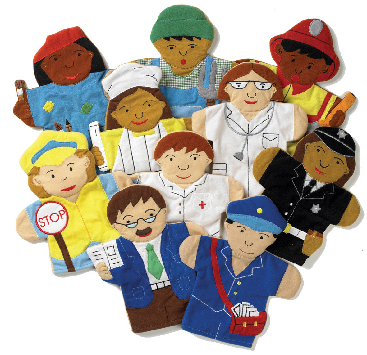 People Who Help Us Hand Puppets pk 10, People Who Help Us Hand Puppets pk 10,People who help us puppets,Police puppets,Nurse puppets,role play puppets, People Who Help Us Hand Puppets – Pack of 10 Encourage imaginative play and role learning with the People Who Help Us Hand Puppets. This beautifully designed set of 10 people who help us fabric hand puppets introduces children to the critical roles within the community, helping them learn about the people who keep us safe, healthy, and educated. Perfect for 