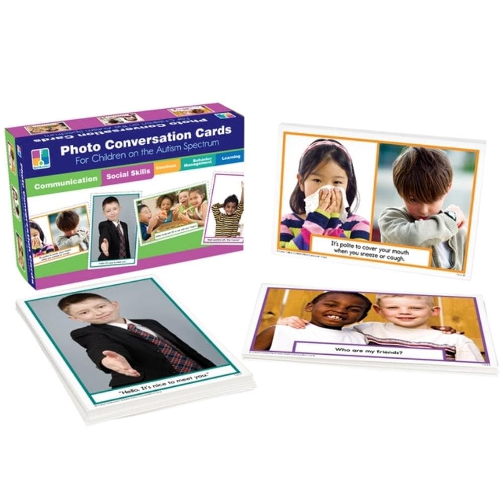 Photo Conversation Cards, Photo Conversation Cards,Facial Expressions Learning Cards,Feelings Bulletin Board Set,feelings resources,childrens feelings resources,autism feelings resources, Photo Conversation Cards,The Photo Conversation Cards set includes 90 photo cards each with an accompanying social story and practical ideas and suggestions for helping children develop social and communicating skills.The Photo Conversation Cards are organized by card number and topic for easy reference: Meeting and Greeti