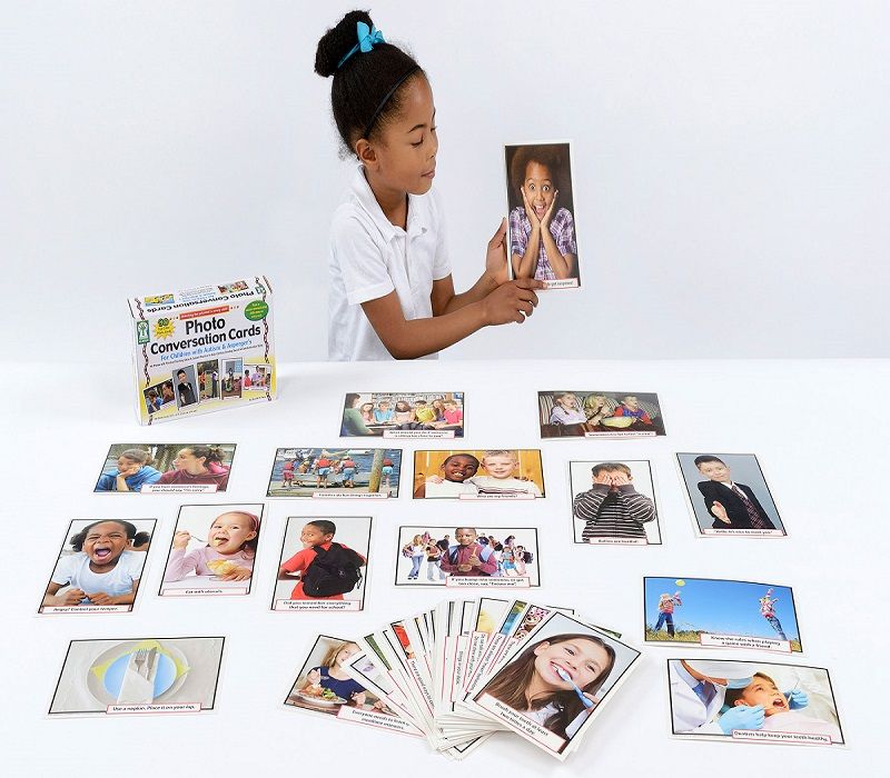 Photo Conversation Cards, Photo Conversation Cards,Facial Expressions Learning Cards,Feelings Bulletin Board Set,feelings resources,childrens feelings resources,autism feelings resources, Photo Conversation Cards,The Photo Conversation Cards set includes 90 photo cards each with an accompanying social story and practical ideas and suggestions for helping children develop social and communicating skills.The Photo Conversation Cards are organized by card number and topic for easy reference: Meeting and Greeti