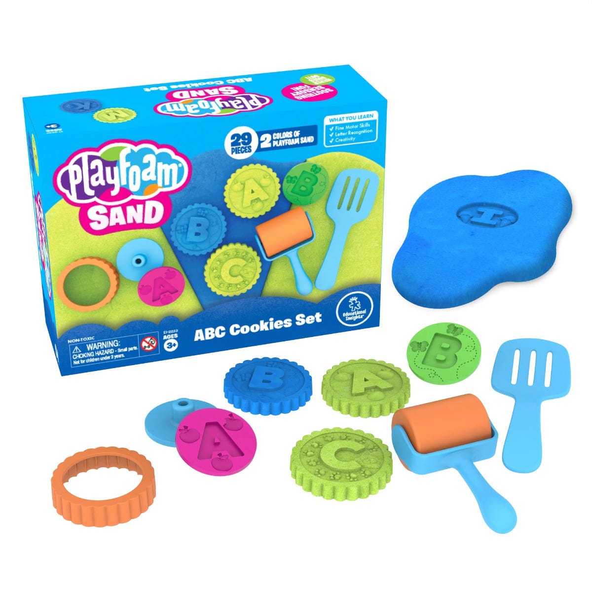 Playfoam® Sand Abc Cookies Set, Playfoam® Sand Abc Cookies Set,Playfoam Sand,Playfoam sand ABC cookies,playfoam sets,playfoam playsets, Playfoam® Sand Abc Cookies Set,Roll, stamp, and serve your way to learning the alphabet with Playfoam Sand ABC Cookies. This tactile cookie play set includes a cookie cutter, handy roller, spatula, and 26 letter stamps, each with an image of an object that begins with that letter sound. As children squash and shape their Playfoam Sand they build alp,Playfoam® Sand AbcRoll, 