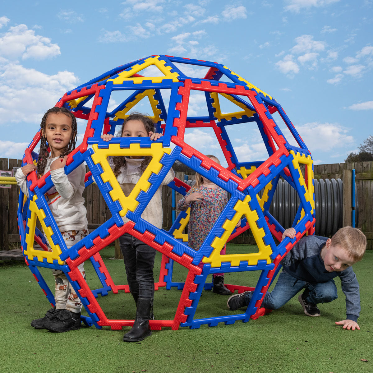 Polydron XL Geo Dome, Polydron XL Geo Dome,Polydron toys,Polydron discount code,,building blocks,sensory building blocks,sensory toys,fiddle toys,manual dexterity toys, Polydron XL Geo Dome,Create a stunning dome, ball or a variety of different geometric shapes with this 62 piece multifunctional set. Children and adults can work in tandem to create giant shapes and constructions. Pieces are large and chunky, with the square measuring approximately 400mm. Explore geometry, construction and interactive play,P