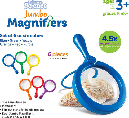 Primary Science Jumbo Magnifiers Set of 6, Primary Science Jumbo Magnifiers Set of 6,Jumbo Magnifiers set of 6,Learning Resources Jumbo Magnifiers Set of 6,childrens Jumbo Magnifiers, Primary Science Jumbo Magnifiers Set of 6,Primary Science Jumbo Magnifiers - Set of 6 Give children the tools they need to explore the wonders of the outdoors with the Primary Science Jumbo Magnifiers Set of 6. Designed specifically for little hands, these extra-large magnifiers are perfect forPrimary Science Jumbo Magnifiers 