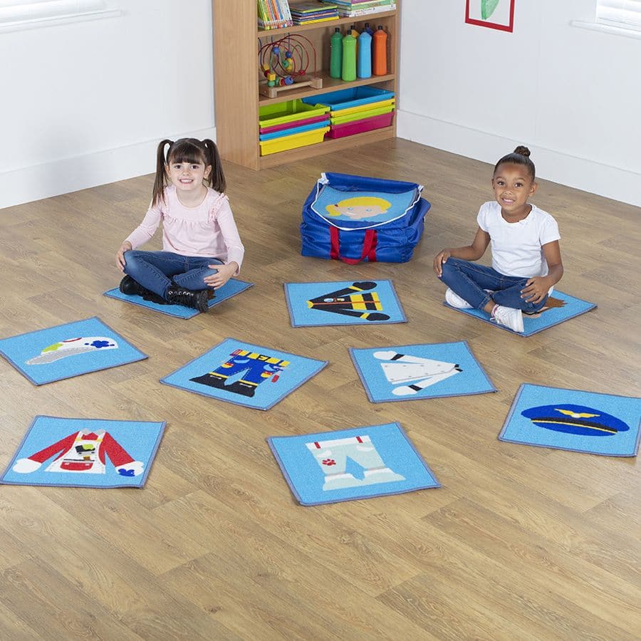 Professions Mini Placement Carpets with holdall, Professions Mini Placement Carpets with holdall,nursery floor cushions,classroom floor cushions, Professions Mini Placement Carpets with holdall,This pack of 40 Professions Mini Placement Carpets offers an opportunity to challenge stereotypes and help children discuss professions that they may recognise, aspire to or interact with. The Professions Mini Placement Carpets with holdall is great for helping children identify adults who may help or interact withTh