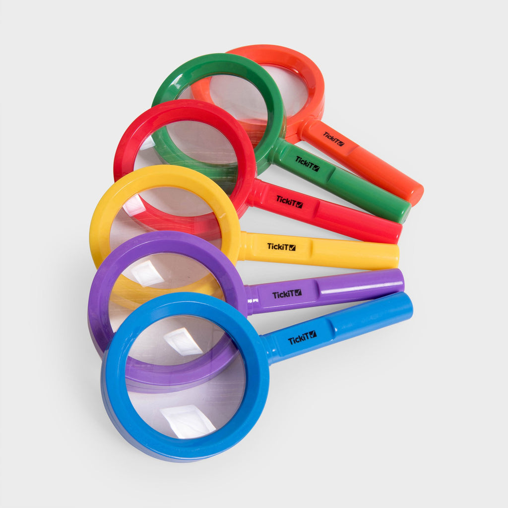 Rainbow Magnifiers Pack of 6, Rainbow Magnifiers Pack of 6,TickiT® Rainbow Magnifiers,TickiT® Rainbow,TickiT® Toys, Rainbow Magnifiers Pack of 6,TickiT® Rainbow Magnifiers are the perfect size for small hands. The brightly coloured hand magnifiers are an ideal way for your child to examine and investigate items from their natural environment, such as leaves, soil, natural patterns and insects.The lens enables up to 3x magnification for close up inspection.Rainb,Rainbow Magnifiers PackTickiT® Rainbow Magnifi