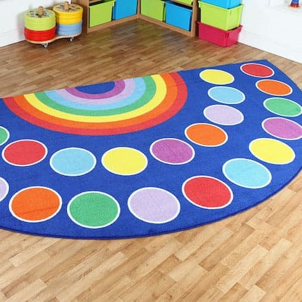 Rainbow™ Large Semi-Circle Placement Carpet, Rainbow™ Large Semi-Circle Placement Carpet,Rainbow Large Semi Circle Placement carpet,learning carpet,school corner carpets,classroom rugs, Rainbow™ Large Semi-Circle Placement Carpet,The Rainbow Large Semi-Circle Placement Carpet is ideal for reading areas or just a bright addition to the classroom environment. The Rainbow Large Semi-Circle Placement Carpet is crease and abrasion resistant with special anti-slip safety backing, this carpet meets all relevant sa