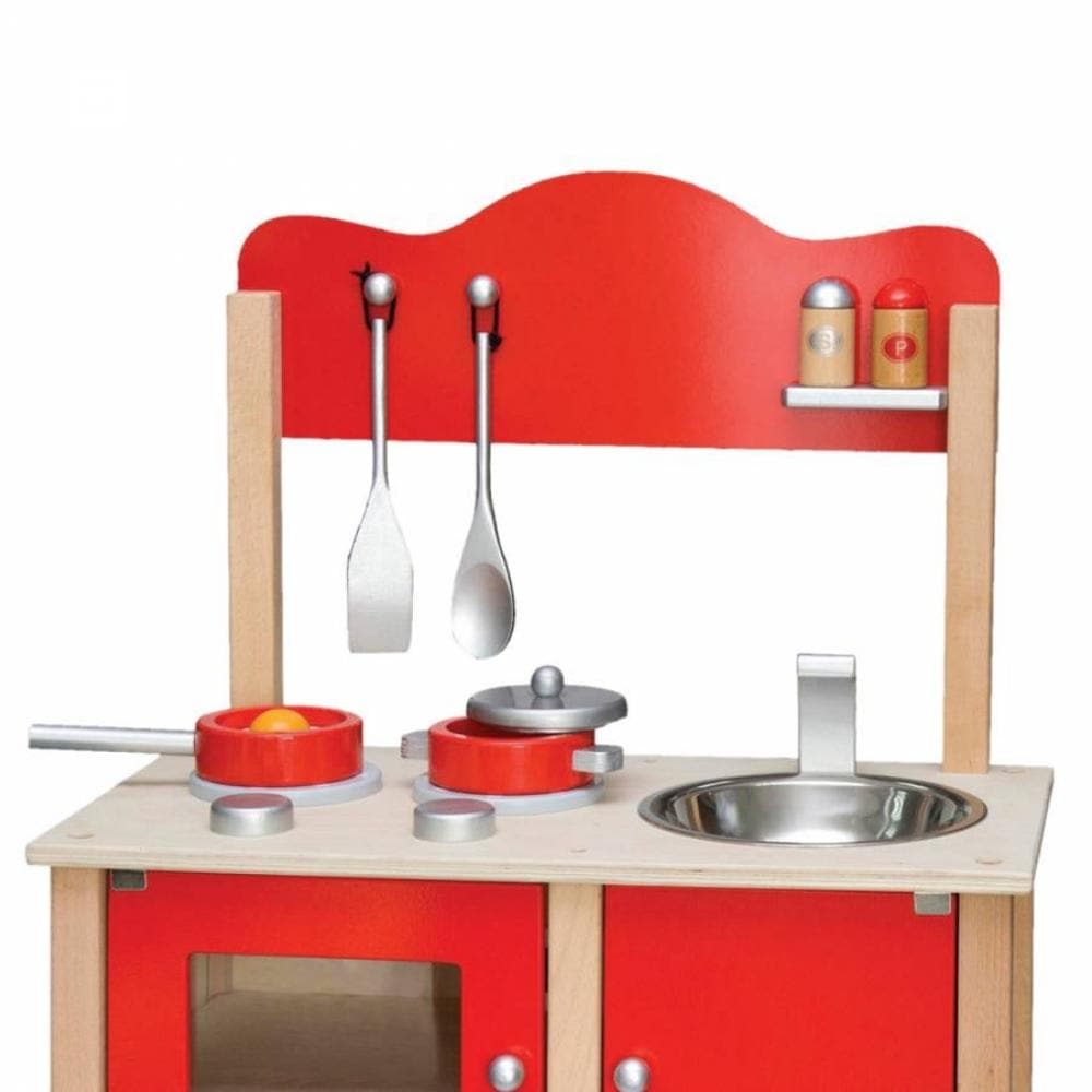 Red Wooden Kitchen Station, Tidlo Wooden Kitchen Station,pretend play kitchen,imaginative play kitchen,childrens kitchen,sensory toys for schools,educational supplier,Children's kitchen set, play set, developmental resource, real life play, dramatic play, Red Wooden Kitchen Station,Inspire budding young chefs with the colourful Red Wooden Kitchen Station. This lifelike Red Wooden Kitchen Station features four hobs with dials, a sink with taps and an oven with shelf and a cupboard with plenty of room to keep