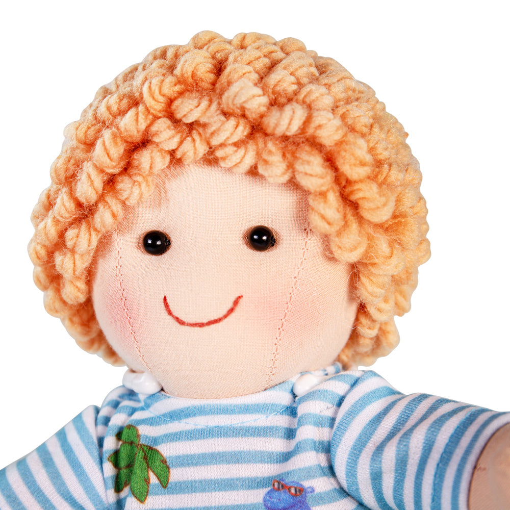 Robin Doll - Medium, , Robin Doll - Medium,Robin Doll is ready to meet his new best pal! Robin is a soft and cuddly ragdoll dressed in an adorable outfit. Robin has curly hair and wears a striped top with a beach design, denim shorts and blue shoes. Robin Doll’s soft material makes him the perfect toddler doll as he’s 34cm tall and gentle on little hands. Robin,Robin Doll - MediumRobin Doll is ready to meet his new best pal! Robin is a soft and cuddly ragdoll dressed in an adorable outfit. Robin has curly h