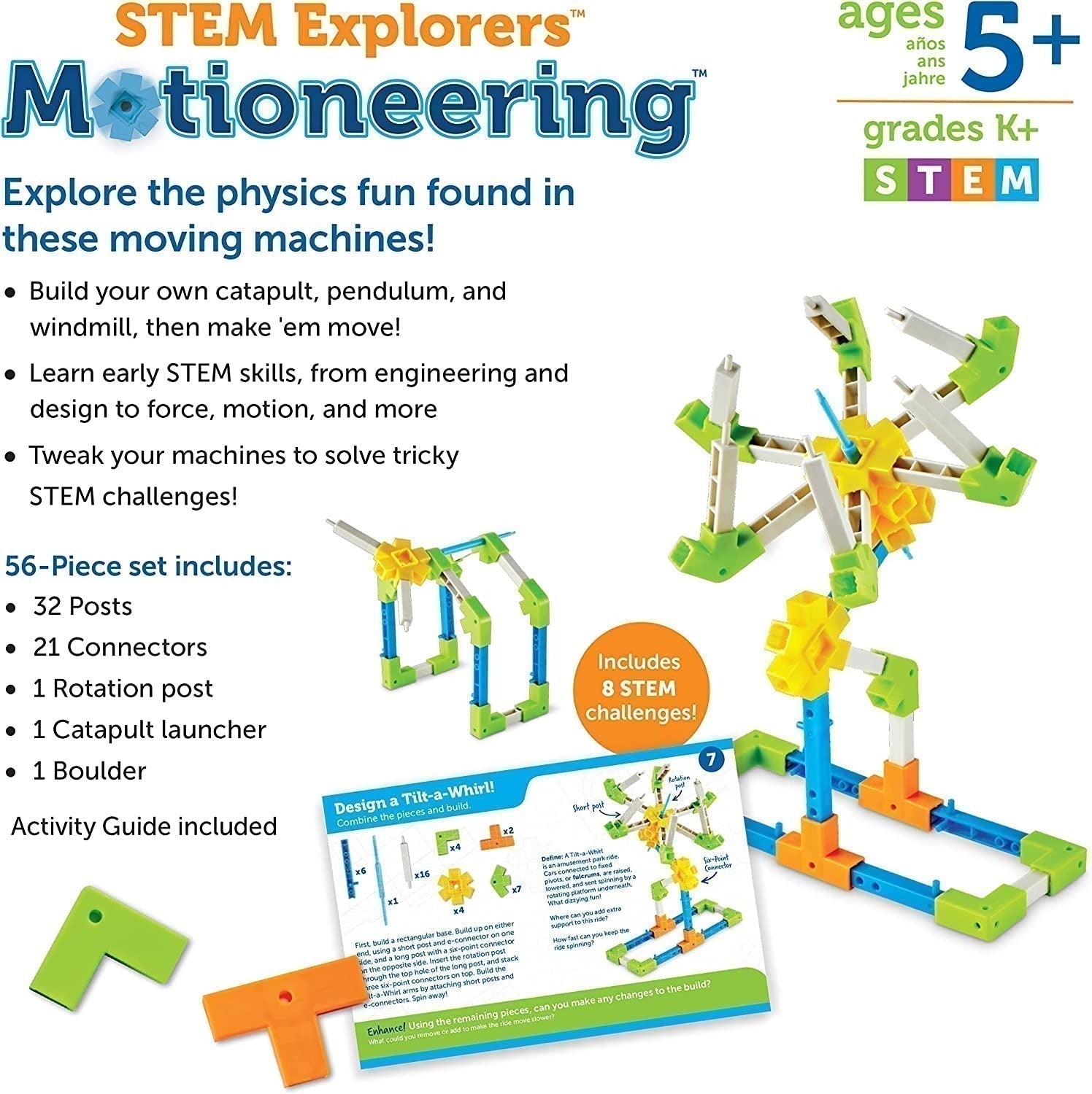 STEM Explorers - Motioneering, STEM Explorers - Motioneering,EYFS Construction resources,Construction resources,Early years construction resources, STEM Explorers - Motioneering,The STEM Explorers Motioneering set encourages planning, logical thinking and problem solving though this construction set which enables children to explore engineering and design through engaging challenges. Follow the STEM challenge builds to create moving designs, including a pendulum, catapult and windmill or creat,STEM Explorer