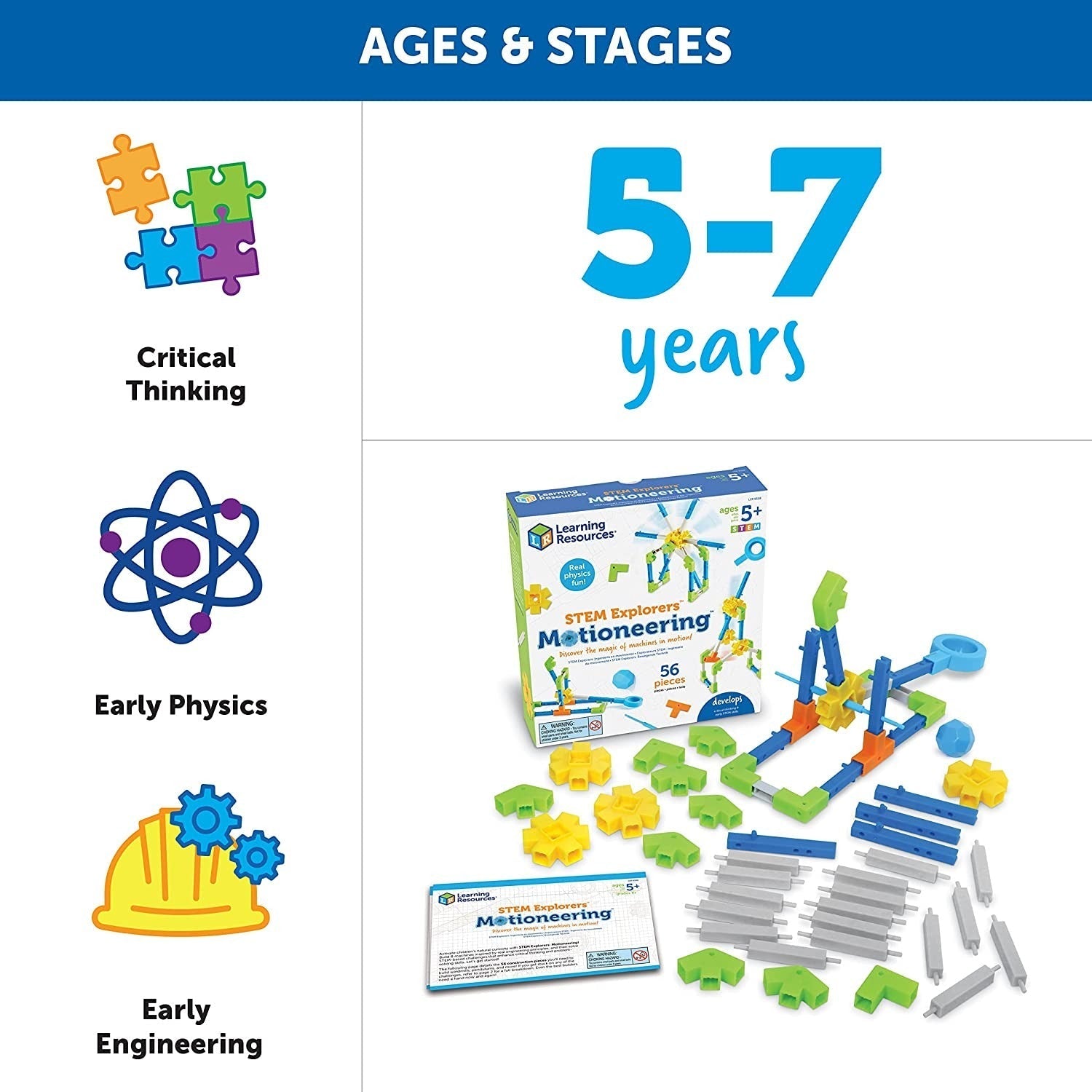 STEM Explorers - Motioneering, STEM Explorers - Motioneering,EYFS Construction resources,Construction resources,Early years construction resources, STEM Explorers - Motioneering,The STEM Explorers Motioneering set encourages planning, logical thinking and problem solving though this construction set which enables children to explore engineering and design through engaging challenges. Follow the STEM challenge builds to create moving designs, including a pendulum, catapult and windmill or creat,STEM Explorer