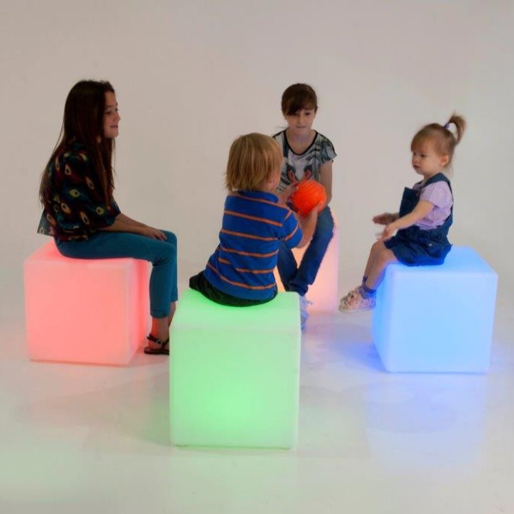 Sensory Mood Cube, Sensory Mood Cube,led cube,led seat cube,seat led light,light up seat,special needs seating,special needs seat, Sensory Mood Cube,Sensory Mood Cube – Create a Magical Atmosphere Anywhere Transform your space with the Sensory Mood Cube, a contemporary and versatile piece that offers vibrant illumination and endless sensory possibilities. Designed with a sleek white polyethylene exterior and multi-coloured LED inner lights, this mood cube is perfec,Sensory Mood CubeSensory Mood Cube – Creat