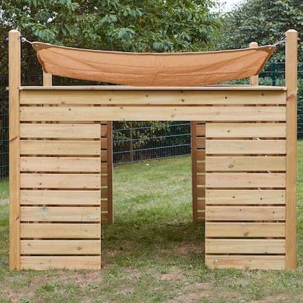 Shade Sail Shelter, Shade Sail Shelter,Outdoor classroom resources,outdoor learning resources,outdoor play resources,school outdoor equipment, Shade Sail Shelter,This lovely outdoor shelter features a large sail to protect from the elements. Open-ended and spacious, this shelter can be transformed into an outdoor home corner, reading nook or a construction zone. This is made from pre-treated Scandinavian Redwood which is guaranteed against rot and insect infestation for 10 year,Shade Sail ShelterThis lovely