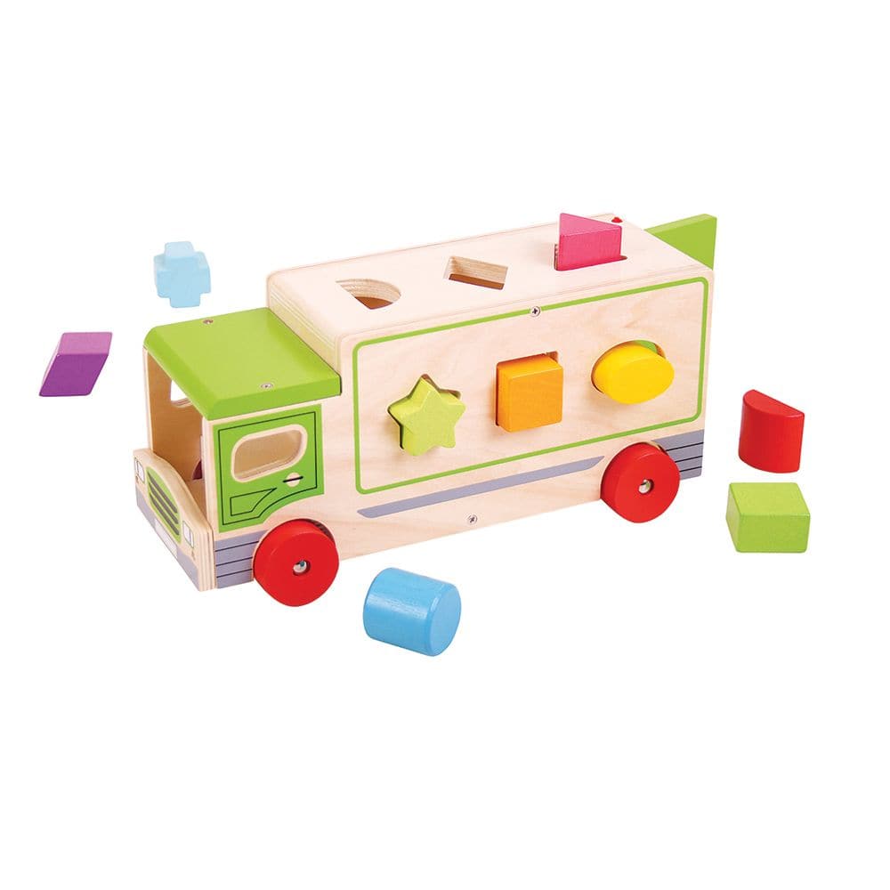 Shape Sorting Lorry, , Shape Sorting Lorry,These brightly coloured wooden shapes can be posted into the Shape Sorting Lorry through special slots on the roof and side panels of the vehicle. Discuss the shapes and colours then post each one through the correct slot. Once the shapes are all inside, make sure the rear tailgate is closed and whizz the lorry along tShapeThese brightly coloured wooden shapes can be posted into the Shape Sorting Lorry through special slots on the roof and side panels of the vehicl