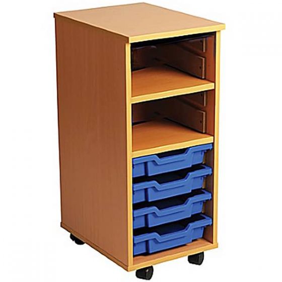 Single Bay Mobile Art Storage Combi Unit with 4 Trays, Single Bay Mobile Art Storage Combi Unit with 4 Trays,Classroom tray storage,classroom storage cupboard, Single Bay Mobile Art Storage Combi Unit with 4 Trays,A single bay mobile art combi storage unit with 4 shallow Gratnells trays and 2 paper shelves ideal for a variety of uses within the classroom, playroom or play area. Delivered fully assembled Made from sturdy 18mm thick MFC (melamine faced chipboard) Choice of beech or maple finish Fully mobile m