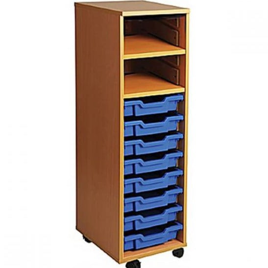 Single Bay Mobile Art Storage Combi Unit with 8 Trays, , Single Bay Mobile Art Storage Combi Unit with 8 Trays,A single bay mobile art storage unit which features 8 Gratnells trays and 2 shelves suitable for essential supplies like paper and card. Perfect for a variety of storage purposes within the many environments like offices, libraries, classrooms and play areas. Delivered fully assembled and ready for use. Made fromA single bay mobile art storage unit which features 8 Gratnells trays and 2 shelves sui