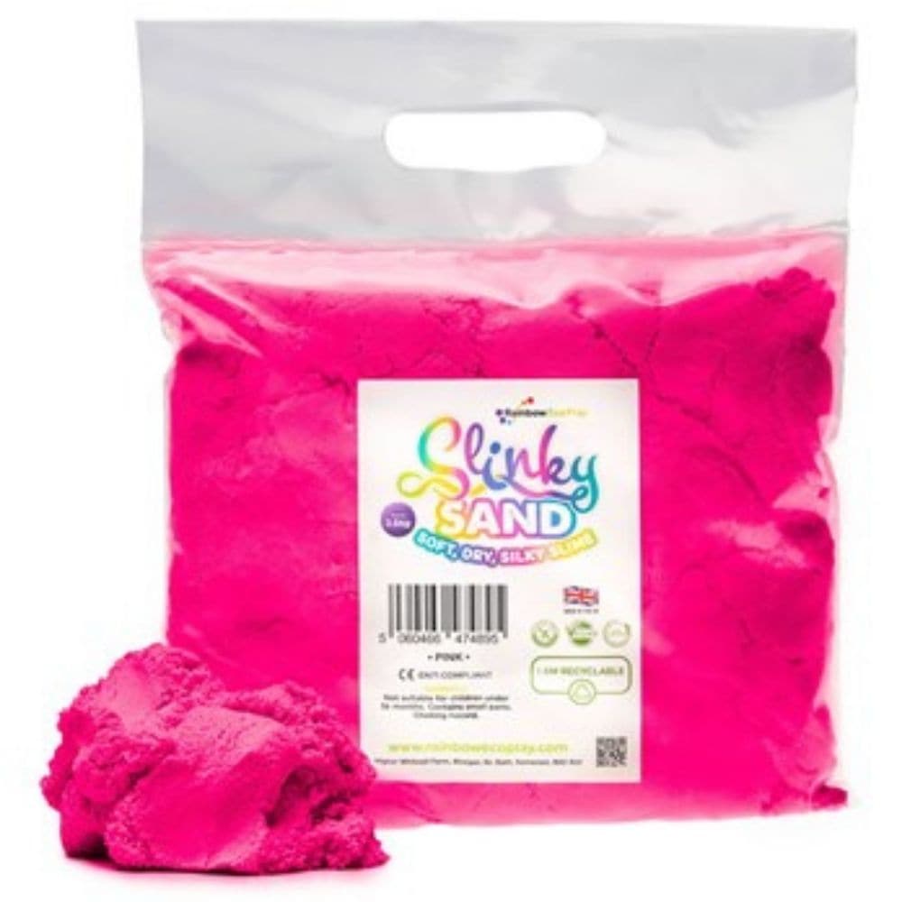 Slinky Sand Pink 2.5kg Bag, Slinky Sand Pink 2.5kg Bag.Rainbow Eco play sand, Rainbowecoplay ,sensory sand,play sand,coloured play sand, Children's play sand, Slinky Sand Pink 2.5kg Bag,Discover the magic of tactile play with the Slinky Sand Pink 2.5kg Bag. This super lightweight sand isn't just any ordinary sand—it's a sensory experience waiting to unfold! Key Features: Feels Like Slime: Despite its sandy composition, Slinky Sand has the incredible ability to flow smoothly and mimic the consistency o,Slink