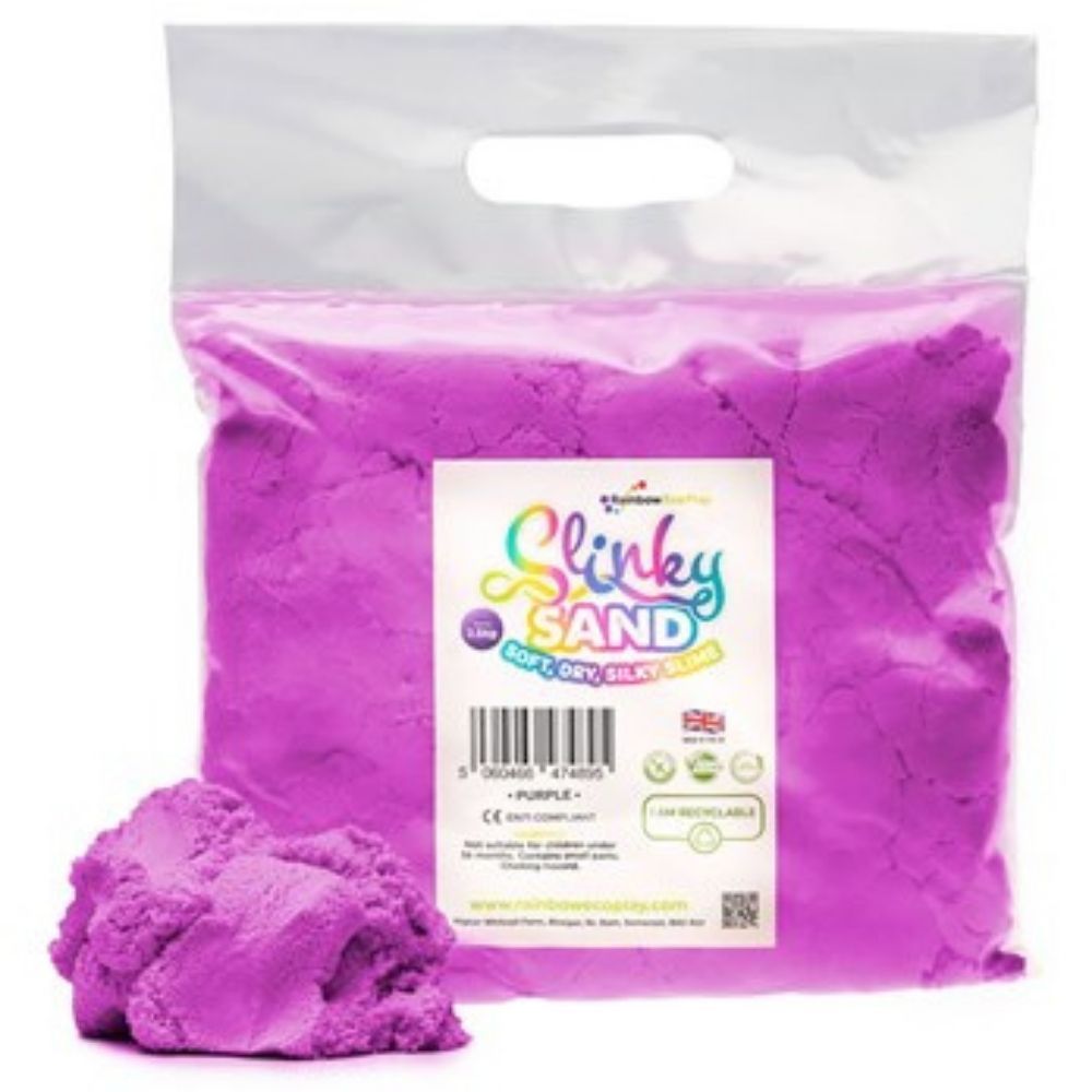 Slinky Sand Purple 2.5kg Bag, Slinky Sand Purple 2.5kg Bag,Rainbow Eco play sand, Rainbowecoplay ,sensory sand,play sand,coloured play sand, Children's play sand, Slinky Sand Purple 2.5kg Bag,Experience a mesmerizing sensory journey with the Slinky Sand Purple 2.5kg Bag. This incredible product is unlike any other, offering the fascinating properties of both sand and slime. Despite its dry composition, watch in awe as it flows effortlessly like liquid slime, providing hours of tactile exploration. BenefitsE