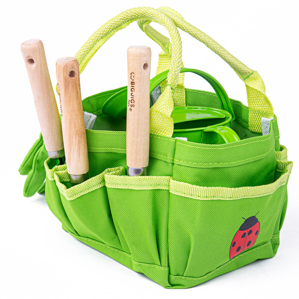 Small Tote Bag with Tools, Small Tote Bag with Tools, | Kids Gardening Tools | Bigjigs Toys | Garden toys | wooden garden toys, Small Tote Bag with Tools,The Bigjigs Toys Small Tote Bag with Children’s Garden Tools has everything little gardeners need, including a watering can with a fixed spout, elasticated gardening gloves, a hand spade, trowel and rake. The tote bag even has a pretty red ladybird accent. Our children’s gardening set is the perfect place to keep allThe Bigjigs Toys Small Tote Bag with Chi