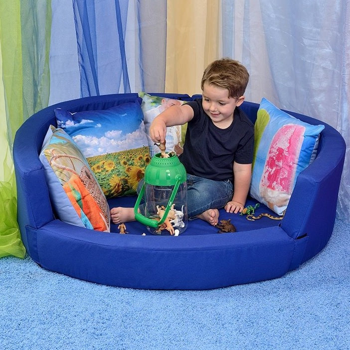 Snuggly Den Blue Cotton, Snuggly Den Blue Cotton,supporting baby nest,baby ball pool,toddler baby nest,baby den,baby ball pool,snuggly den, Snuggly Den Blue Cotton,The Snuggly Den Blue Cotton is small enough to fit into most environments our Snuggly Den provides an oasis of calm. The Snuggly Den Blue Cotton is designed with a low front to allow easy access, even this can be removed to make it accessible to even the tiniest customer. The Velcro strip on the base is the 'fluffy'The Snuggly Den Blue Cotton is 