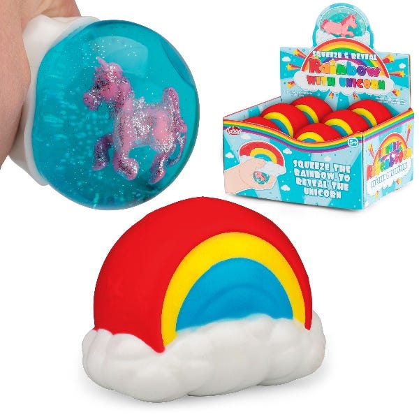 Squeeze and Reveal Rainbow with Unicorn, Squeeze and Reveal Rainbow with Unicorn,Tobar Squeeze and Reveal Rainbow with Unicorn, Squeeze and Reveal Rainbow with Unicorn,The Squeeze and Reveal Rainbow with Unicorn is a delightful and enchanting addition to any toy collection. This colourful rainbow is not just a regular accessory, but it contains a hidden surprise inside that is sure to capture the imagination of both children and adults alike.When you give this rainbow aThe Squeeze and Reveal Rainbow with Un