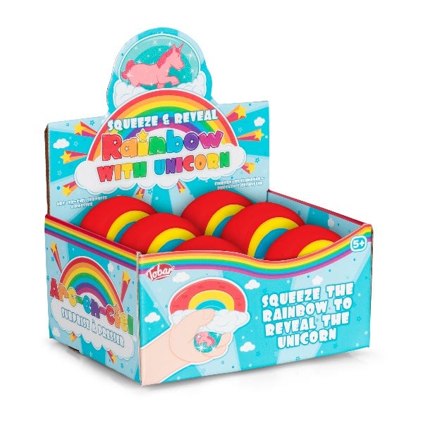 Squeeze and Reveal Rainbow with Unicorn, Squeeze and Reveal Rainbow with Unicorn,Tobar Squeeze and Reveal Rainbow with Unicorn, Squeeze and Reveal Rainbow with Unicorn,The Squeeze and Reveal Rainbow with Unicorn is a delightful and enchanting addition to any toy collection. This colourful rainbow is not just a regular accessory, but it contains a hidden surprise inside that is sure to capture the imagination of both children and adults alike.When you give this rainbow aThe Squeeze and Reveal Rainbow with Un