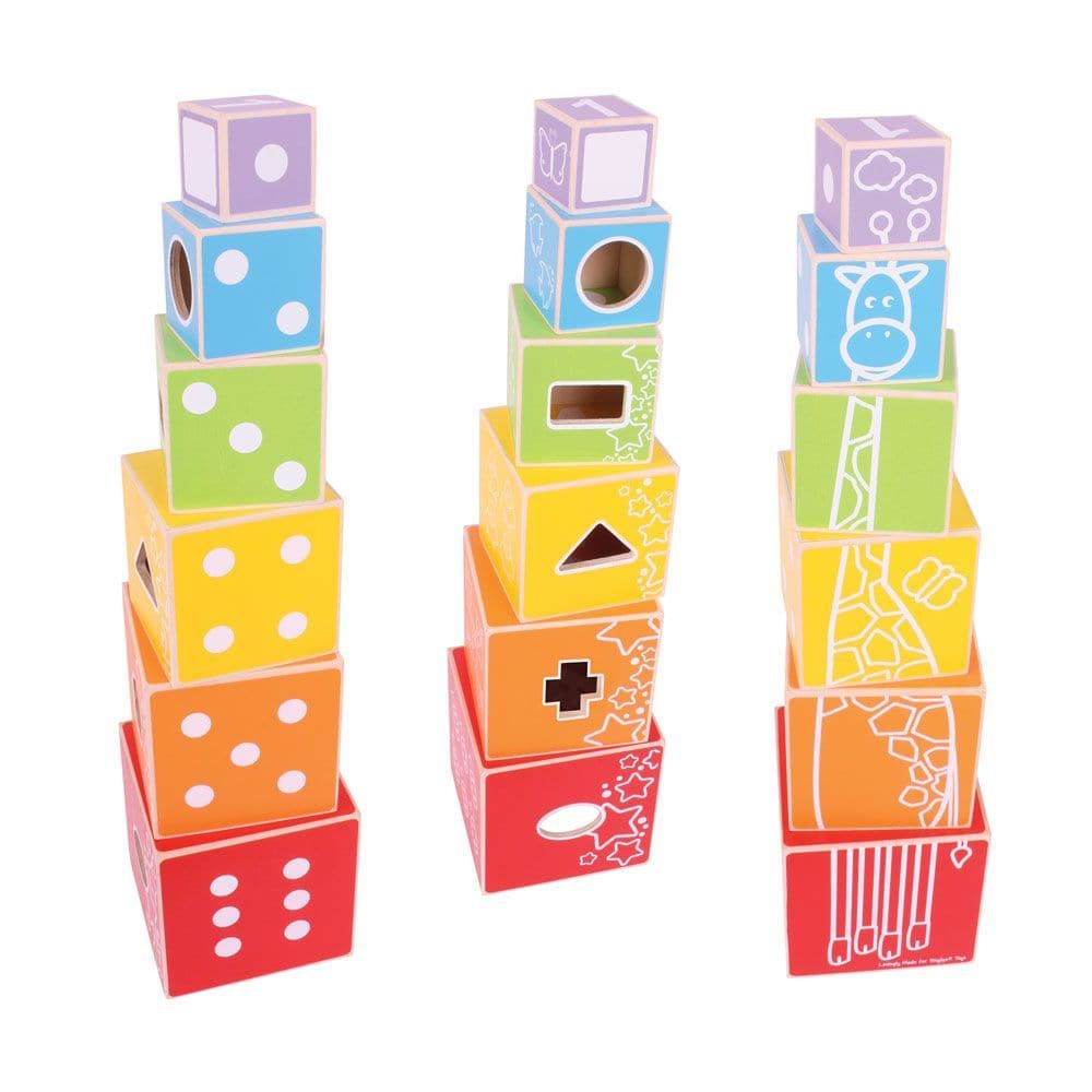 Stacking Cubes, Stacking Cubes,Bigjigs wooden stacking cube,wooden stacking cubes,stacking wooden blocks, Stacking Cubes,These brightly coloured wooden Stacking Cubes provide lots of different activities including a shape sorter and a tall giraffe to construct! Each cube is numbered from smallest to largest (1 to 6), with the corresponding number of dots and animals appearing on the faces of each cube. Stack them up and learn to recognis,Stacking CubesThese brightly coloured wooden Stacking Cubes provide lo