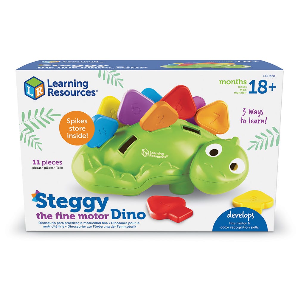 Steggy the Fine Motor Dino, Steggy the Fine Motor Dino,Fine motor skills resources,fine motor skills toys,fine motor skills games, Steggy the Fine Motor Dino,Steggy the Fine Motor Dino helps little learners develop fine motor skills. Inserting the brightly coloured numbered spikes into Steggy’s back helps build hand strength, refine the pincer grasp, and improves hand-eye coordination. Plus, young children also learn aboutSteggy the Fine Motor Dino helps little learners develop fine motor skills. Inserting 