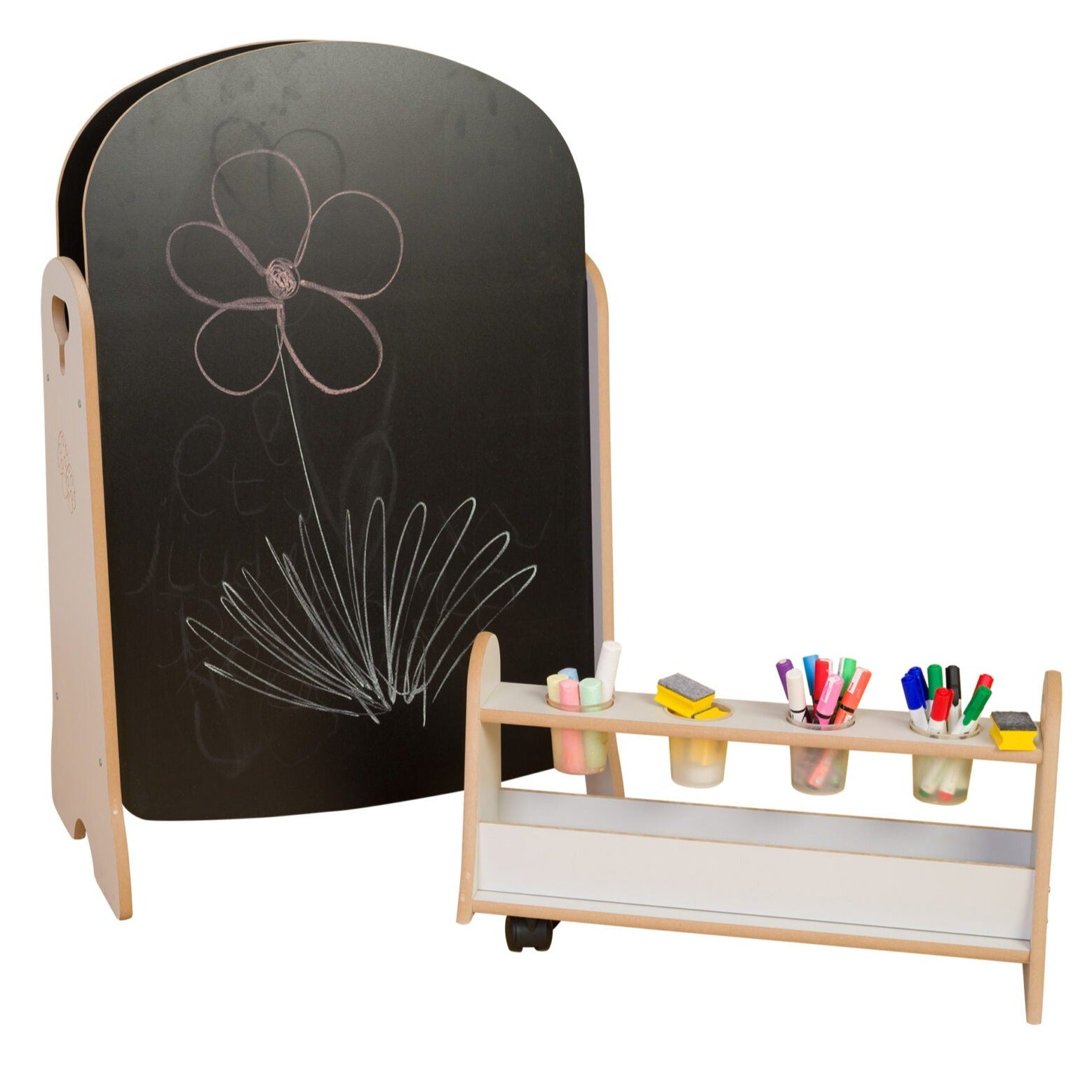 Tall Easel and Storage Trolley, Tall Easel and Storage Trolley, Early years resources,Early Years Easel, Children's easel, Toddler Easels, Tall Easel and Storage Trolley,A tall easel with wide base for stability, featuring reversible chalkboard and blackboard sides. The Tall Easel and Storage Trolley includes a pull out storage unit fitted with two locking castors and hand holes for easy maneuvering. Encourages independent play and creativity. 15mm Covered MDF – ISO 22196 certified ant,Tall Easel and Storag