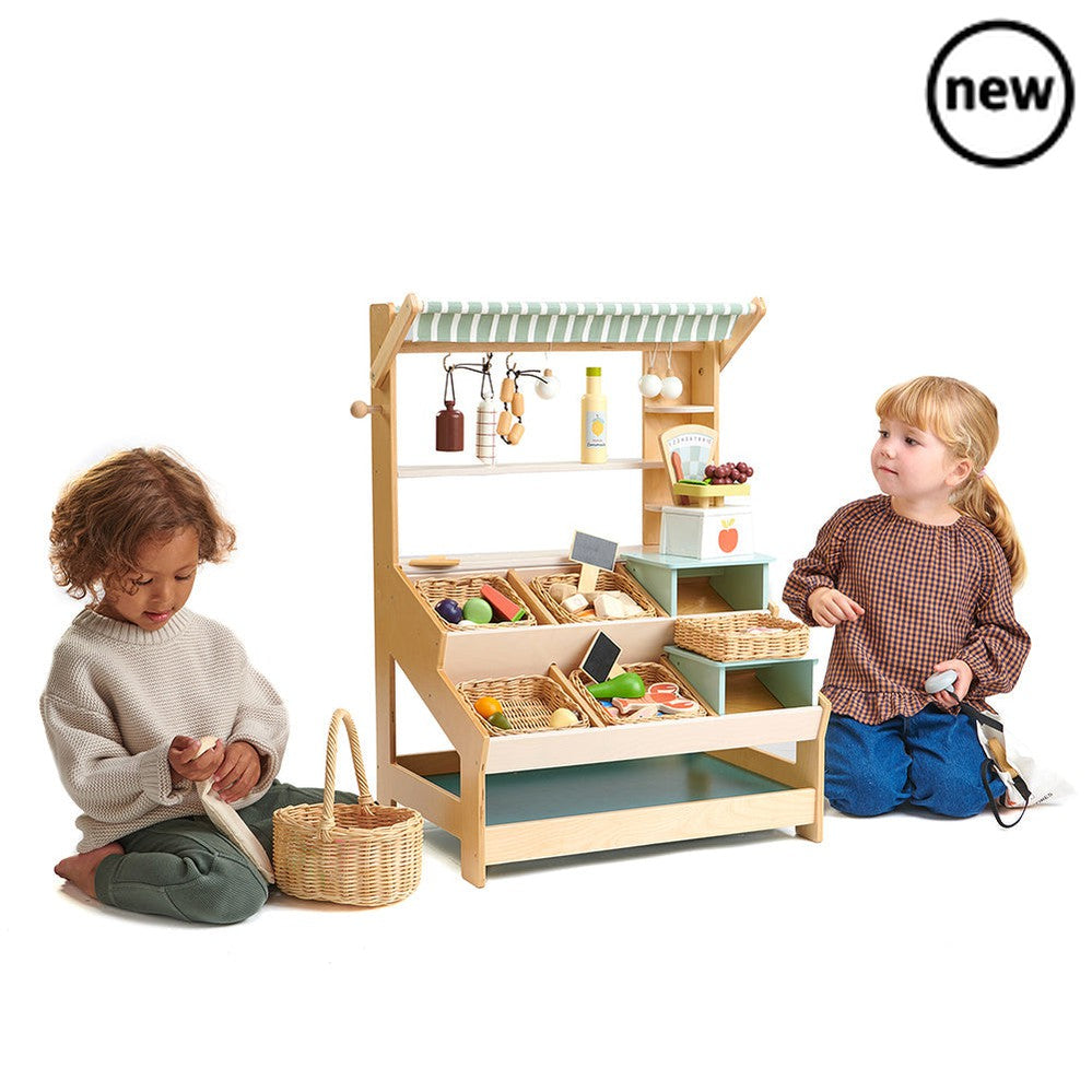 Tenderleaf Toys Wooden Market Stall with Shelves, Tenderleaf Toys Wooden Market Stall with Shelves,Wooden, Tenderleaf Toys Wooden Market Stall with Shelves,Tender Leaf General Stores is a market stall with shelves and two inter-changeable mini platforms so that it can be adapted to any kind of store. A lovely striped canopy can be lowered to protect your fresh produce from the sun, and at night there are three cute light bulbs you can use plus metal hooks to hang yourTender Leaf General Stores is a market s