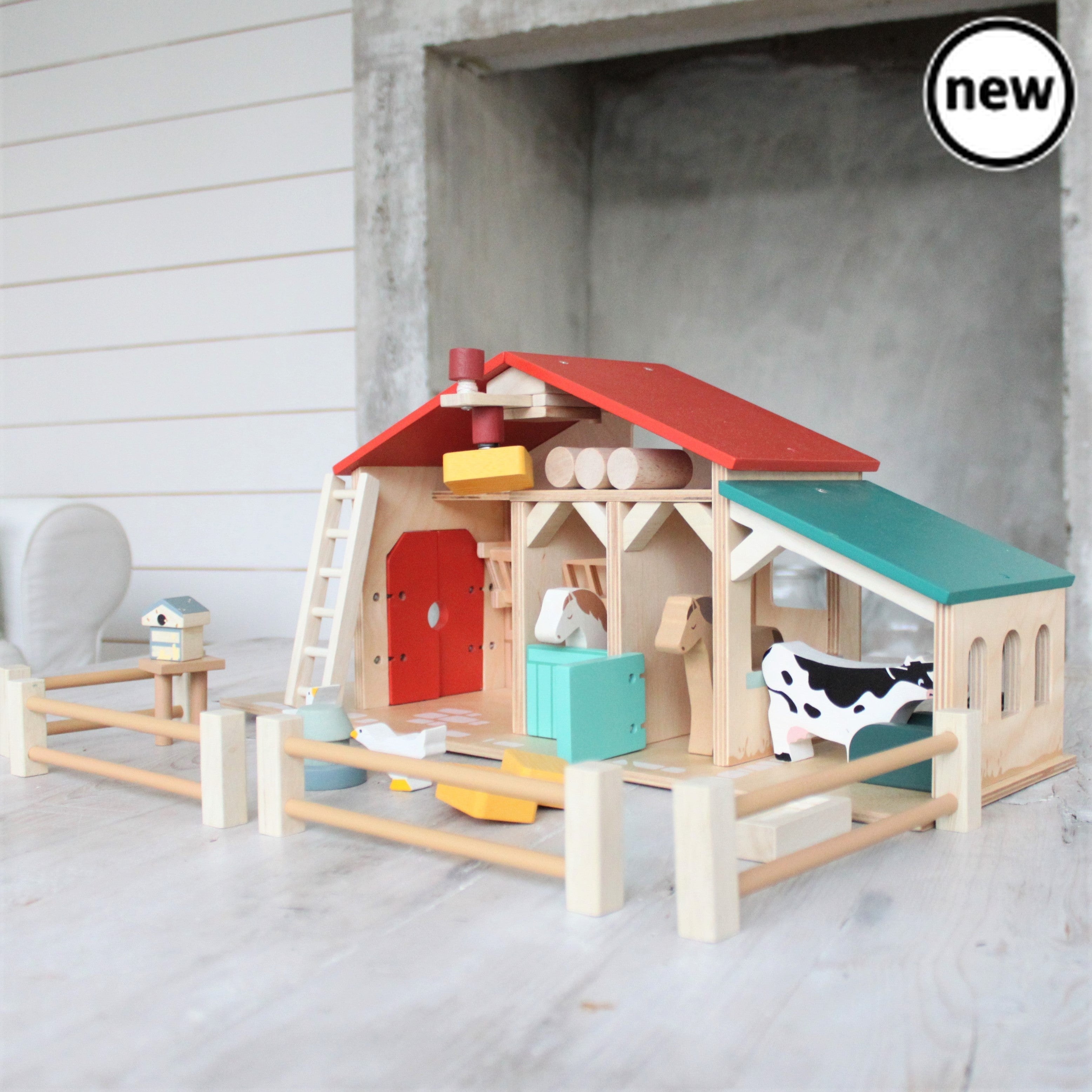 The Tenderleaf Farm, The Tenderleaf Farm,Tenderleaf toys,Tenderleaf wooden toys,Wooden Farm toys, The Tenderleaf Farm,Designed and made by Tender Leaf ToysWelcome to the farm! Made throughout from top quality wood, this farm has been designed to be open and accessible for little hands. Product features: a barn with barn doors and a feeding trough, two stables with opening doors, a ladder leading to hay loft, a pulley system with a mag,The Tenderleaf FarmDesigned and made by Tender Leaf ToysWelcome to the fa