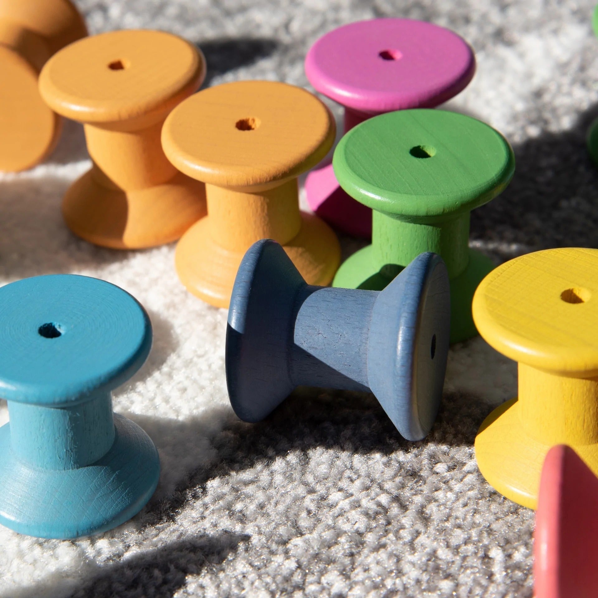 TickiT Rainbow Wooden Spools, TickiT Rainbow Wooden Spools,Wooden spools,Rainbow wooden spools,TickIT Rainbow wooden spools, TickiT Rainbow Wooden Spools,Our TickiT® Rainbow Wooden Spools are made from beautiful smooth solid beechwood with a natural woodgrain finish in the seven different colours of the rainbow. Ideal for stacking, rolling, threading and accessorising small world play scenes. The TickiT Rainbow Wooden Spools are perfect for your child to use theirOur TickiT® Rainbow Wooden Spools are made f