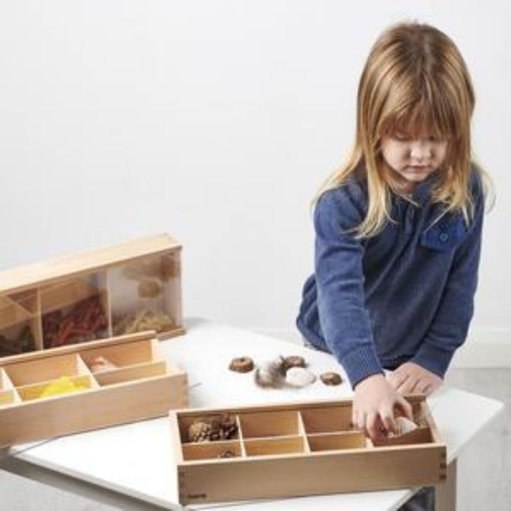 TickiT® Wooden Discovery Boxes, TickiT® Wooden Discovery Boxes,Natural play resources, Natural play ideas, wooden tinker tray,tinker tray play ideas, TickiT® Wooden Discovery Boxes,The TickiT Wooden Discovery Boxes provide an elegant and practical solution for organising and displaying small treasures. This beautiful set of beechwood boxes includes three trays with varying compartment layouts—one with 3, one with 6, and one with 8 sections. EachThe TickiT Wooden Discovery Boxes provide an elegant and practi