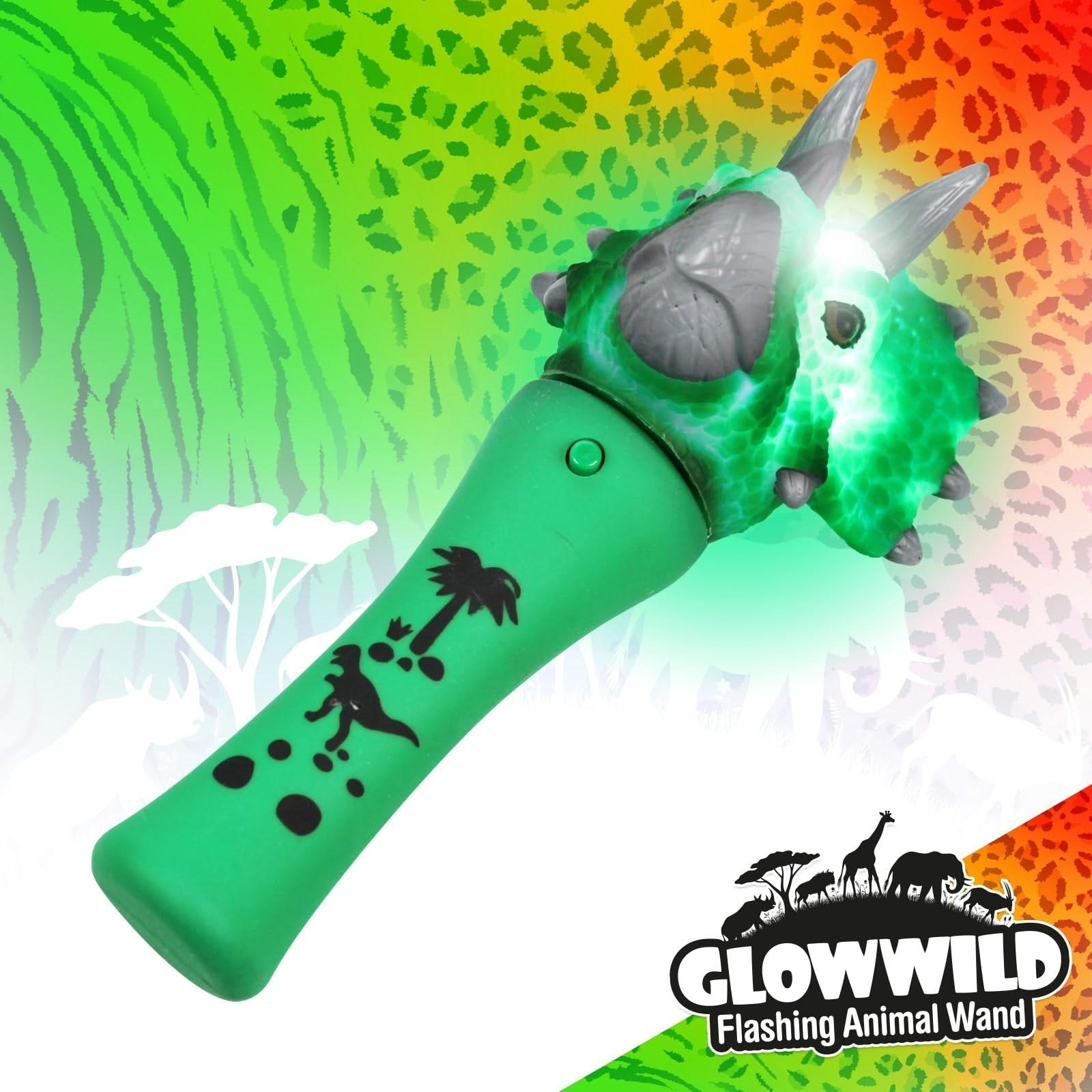 Triceratops Mini Light Up Animal Wand 7", Triceratops Mini Light Up Animal Wand 7"-Sensory Toys,Triceratops Mini Light Up Animal Wand, Triceratops Mini Light Up Animal Wand 7",Triceratops Mini Light Up Animal Wand 7" Description Bring Jurassic World to party time with this flashing dino wand topped with a triceratops head! Packed with colour change LEDs, this triceratops wand shines through a multi coloured light show with incredible flashing effects that will mesmerise! At 7"Triceratops Mini Light Up Anima