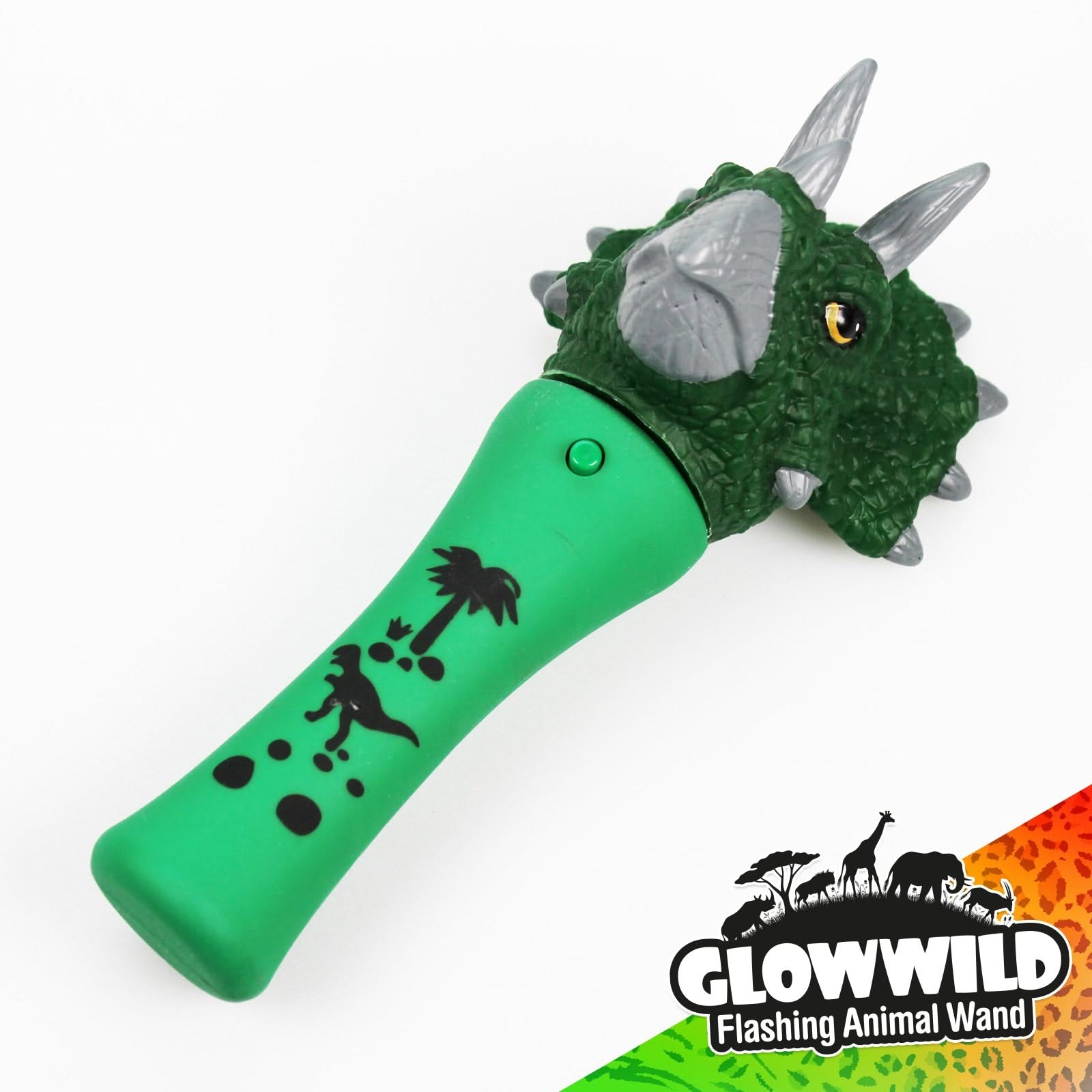 Triceratops Mini Light Up Animal Wand 7", Triceratops Mini Light Up Animal Wand 7"-Sensory Toys,Triceratops Mini Light Up Animal Wand, Triceratops Mini Light Up Animal Wand 7",Triceratops Mini Light Up Animal Wand 7" Description Bring Jurassic World to party time with this flashing dino wand topped with a triceratops head! Packed with colour change LEDs, this triceratops wand shines through a multi coloured light show with incredible flashing effects that will mesmerise! At 7"Triceratops Mini Light Up Anima