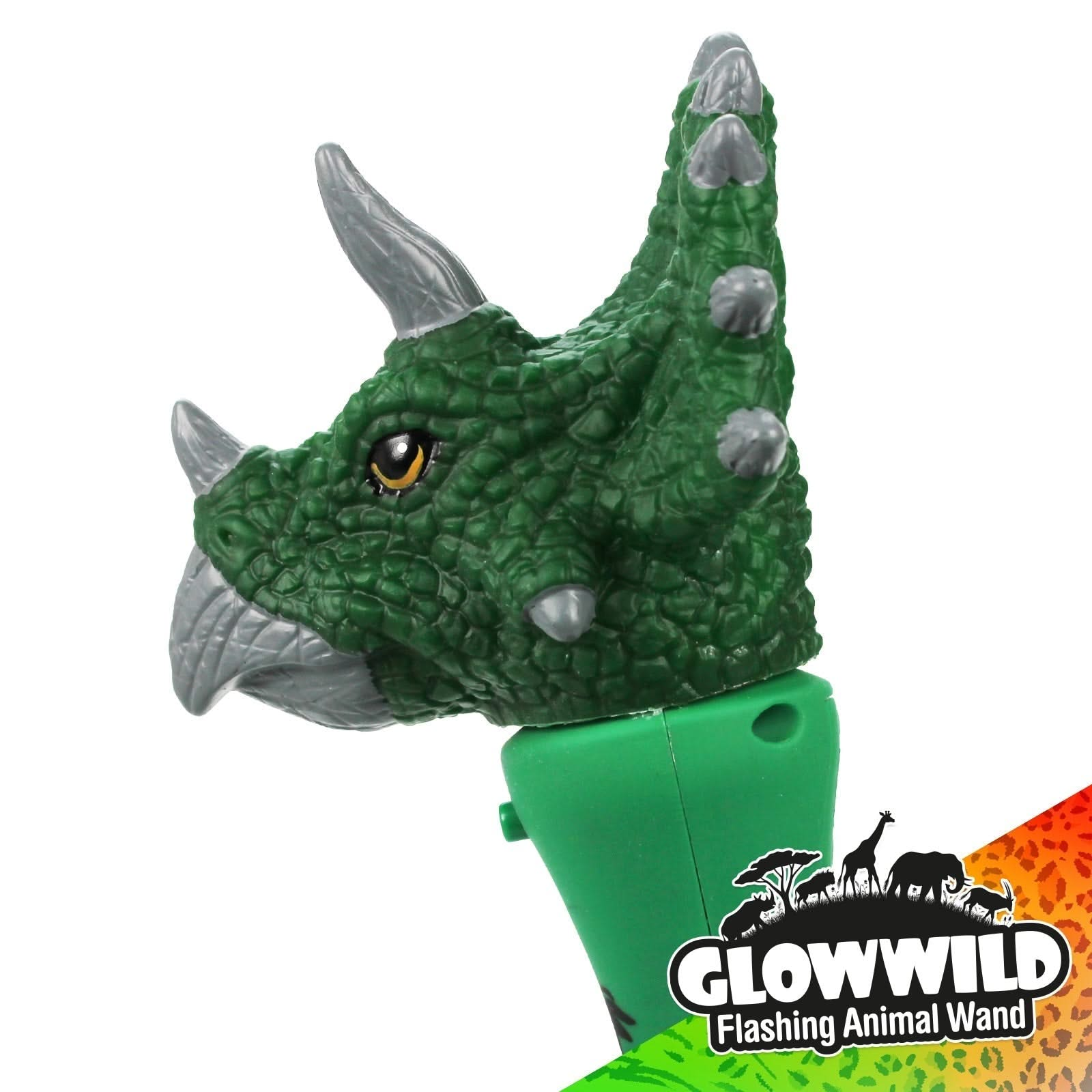 Triceratops Mini Light Up Animal Wand 7", Triceratops Mini Light Up Animal Wand 7"-Sensory Toys,Triceratops Mini Light Up Animal Wand, Triceratops Mini Light Up Animal Wand 7",Triceratops Mini Light Up Animal Wand 7" Description Bring Jurassic World to party time with this flashing dino wand topped with a triceratops head! Packed with colour change LEDs, this triceratops wand shines through a multi coloured light show with incredible flashing effects that will mesmerise! At 7"Triceratops Mini Light Up Anima