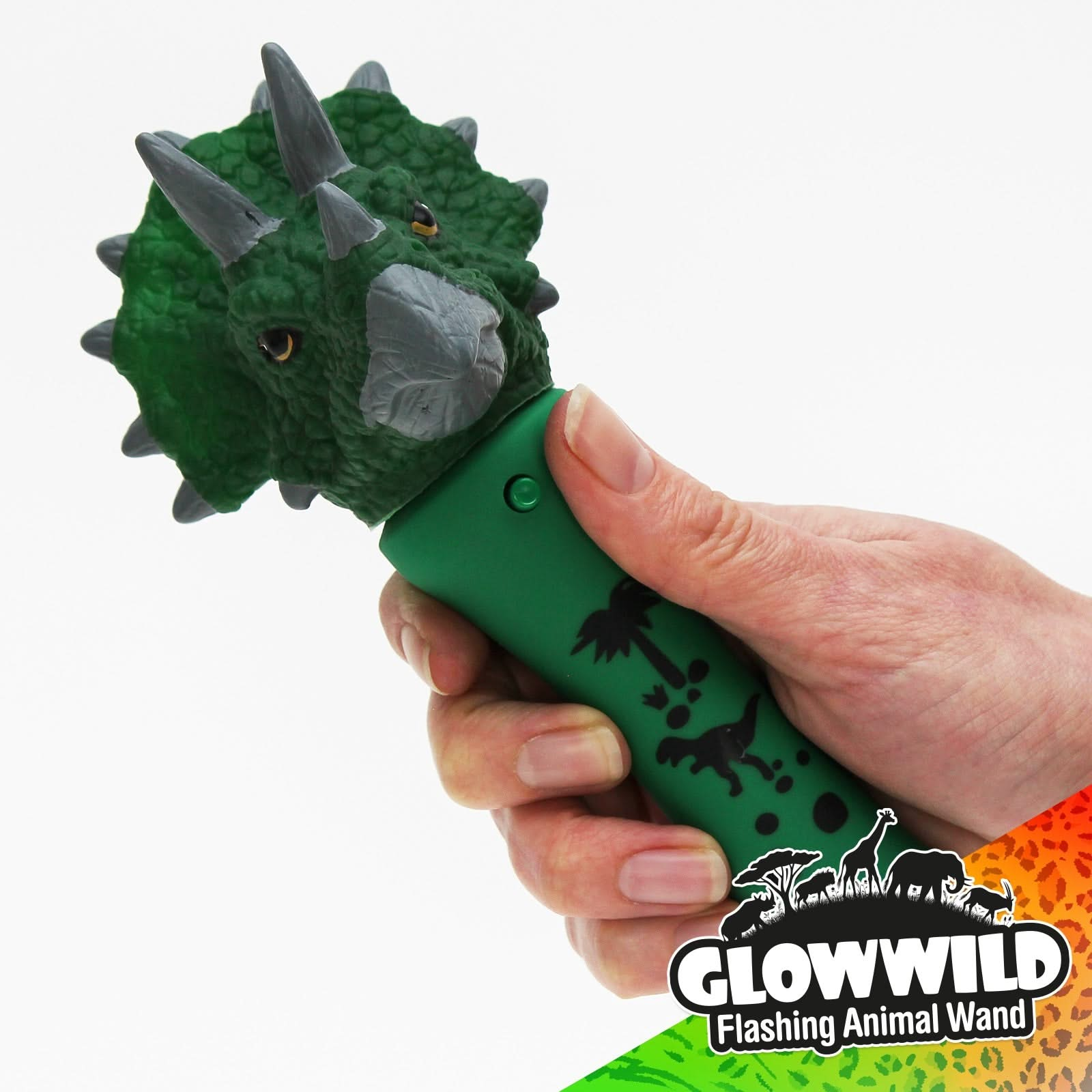 Triceratops Mini Light Up Animal Wand 7", Triceratops Mini Light Up Animal Wand 7"-Sensory Toys,Triceratops Mini Light Up Animal Wand, Triceratops Mini Light Up Animal Wand 7",Triceratops Mini Light Up Animal Wand 7" Description Bring Jurassic World to party time with this flashing dino wand topped with a triceratops head! Packed with colour change LEDs, this triceratops wand shines through a multi coloured light show with incredible flashing effects that will mesmerise! At 7"Triceratops Mini Light Up Anima