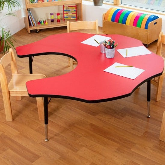 Tuf-Top Height Adjustable Teacher's Flower Table - Heavy Duty, , Tuf-Top Height Adjustable Teacher's Flower Table - Heavy Duty,These high quality Teacher's flower shaped adjustable height tables, classroom tables are suitable for heavy duty use with a sturdy 25 mm thick tough table top. Flower shaped table top: 1525 mm diameter Height is adjustable in 25 mm increments from 430 mm to 635 mm, suitable for ages up to 11 years Heavy dutyThese high quality Teacher's flower shaped adjustable height tables, classr