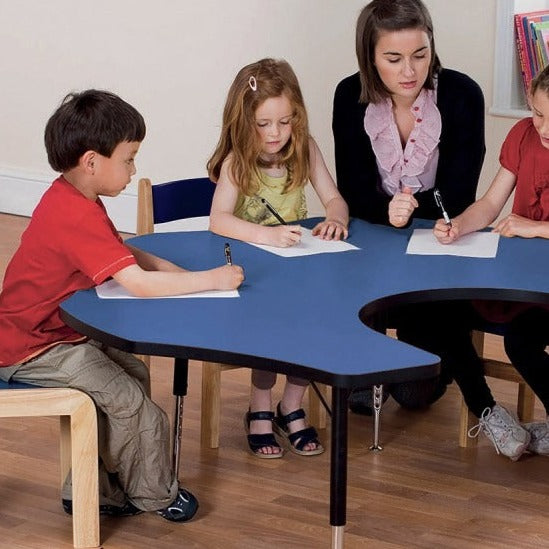 Tuf-Top Height Adjustable Teacher's Flower Table - Heavy Duty, , Tuf-Top Height Adjustable Teacher's Flower Table - Heavy Duty,These high quality Teacher's flower shaped adjustable height tables, classroom tables are suitable for heavy duty use with a sturdy 25 mm thick tough table top. Flower shaped table top: 1525 mm diameter Height is adjustable in 25 mm increments from 430 mm to 635 mm, suitable for ages up to 11 years Heavy dutyThese high quality Teacher's flower shaped adjustable height tables, classr