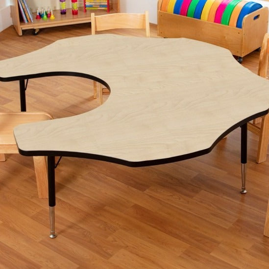 Tuf-Top Height Adjustable Teacher's Flower Table - Heavy Duty, , Tuf-Top Height Adjustable Teacher's Flower Table - Heavy Duty,These high quality Teacher's flower shaped adjustable height tables, classroom tables are suitable for heavy duty use with a sturdy 25 mm thick tough table top. Flower shaped table top: 1525 mm diameter Height is adjustable in 25 mm increments from 430 mm to 635 mm, suitable for ages up to 11 years Heavy dutyThese high quality Teacher's flower shaped adjustable height tables, classr