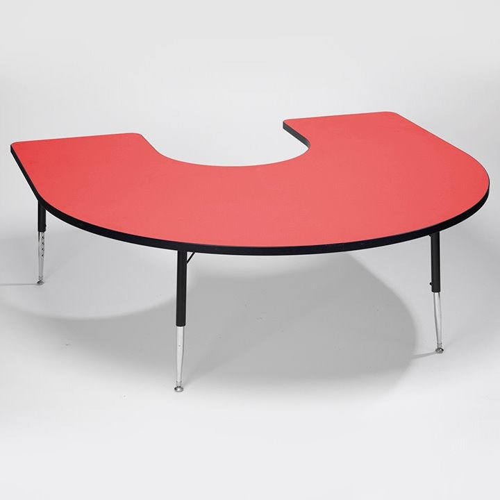 Tuf-Top™ Height Adjustable Horseshoe Table (Red), Tuf-Top™ Height Adjustable Horseshoe Table (Red),,Height Adjustable Horseshoe Table, Tuf-Top™ Height Adjustable Horseshoe Table (Red),Premium height adjustable tables, each with an attractive theme shaped top helping to facilitate creative interaction. Sturdy laminate 25mm depth table top designed for heavy school use. Easy wipe clean table top is available in 5 colour options: blue, red, yellow, maple and grey Durable PVC moulded edges for addedPremium heig