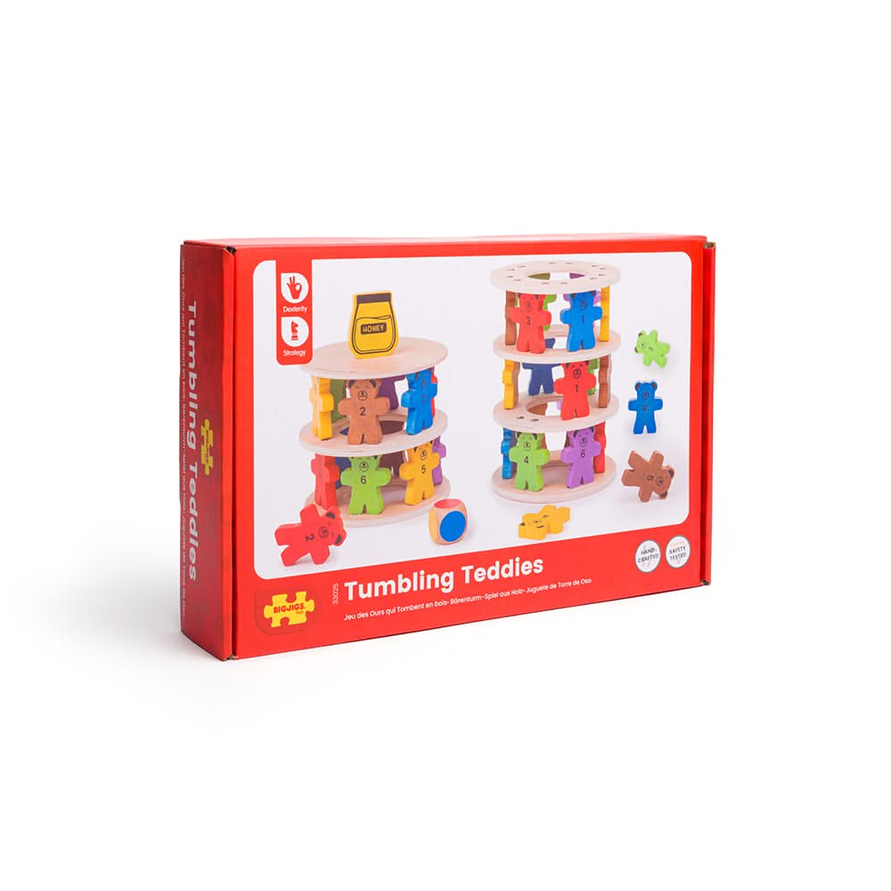 Tumbling Teddies, Tumbling Teddies,Wooden Tumbling Teddies,Wooden Toys,Bigjjigs toys,Tumbling Teddies, Tumbling Teddies,Who will be the first to knock the honey pot down? Kids can take it in turns to build their teddies up on each wooden ring with our fun Tumbling Teddies set. This playful wooden teddy bear game is great for interactive group play and encouraging children to use their strategy skills. Children have to simply roll the di,TumblingWho will be the first to knock the honey pot down? Kids can tak