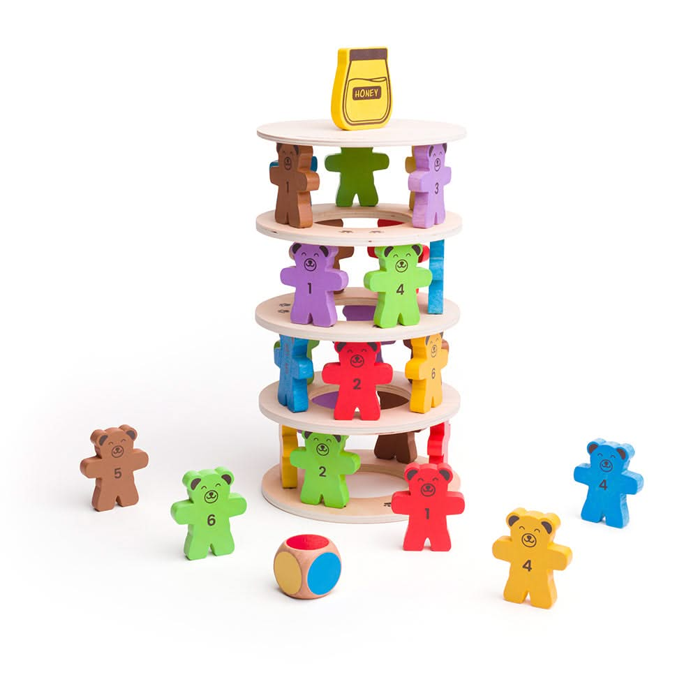 Tumbling Teddies, Tumbling Teddies,Wooden Tumbling Teddies,Wooden Toys,Bigjjigs toys,Tumbling Teddies, Tumbling Teddies,Who will be the first to knock the honey pot down? Kids can take it in turns to build their teddies up on each wooden ring with our fun Tumbling Teddies set. This playful wooden teddy bear game is great for interactive group play and encouraging children to use their strategy skills. Children have to simply roll the di,TumblingWho will be the first to knock the honey pot down? Kids can tak