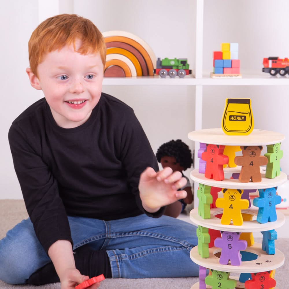 Tumbling Teddies, Tumbling Teddies,Wooden Tumbling Teddies,Wooden Toys,Bigjjigs toys,Tumbling Teddies, Tumbling Teddies,Who will be the first to knock the honey pot down? Kids can take it in turns to build their teddies up on each wooden ring with our fun Tumbling Teddies set. This playful wooden teddy bear game is great for interactive group play and encouraging children to use their strategy skills. Children have to simply roll the di,TumblingWho will be the first to knock the honey pot down? Kids can tak