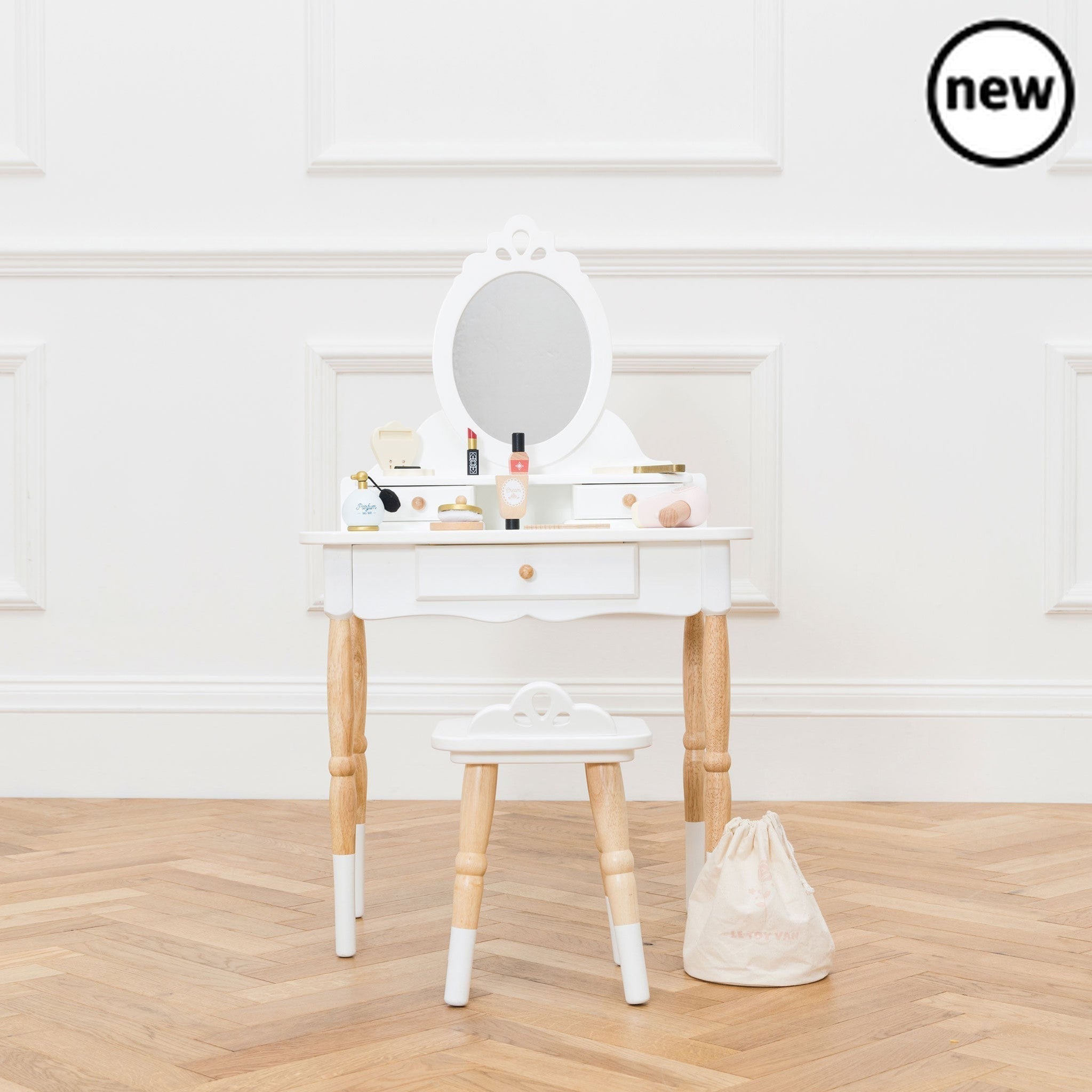 Vanity Table & Wood Stool, , Vanity Table & Wood Stool,Description Winner of the Independent Toy Gold Award 2022 This beautiful, vintage style vanity table is sure to make childhood dreams come true! The perfect addition to your child's bedroom or playroom, this stunning dressing table is full of timeless elegance to delight little ones, for engaging play. With an impressi,Vanity Table & Wood StoolDescription Winner of the Independent Toy Gold Award 2022 This beautiful, vintage style vanity table is sure to