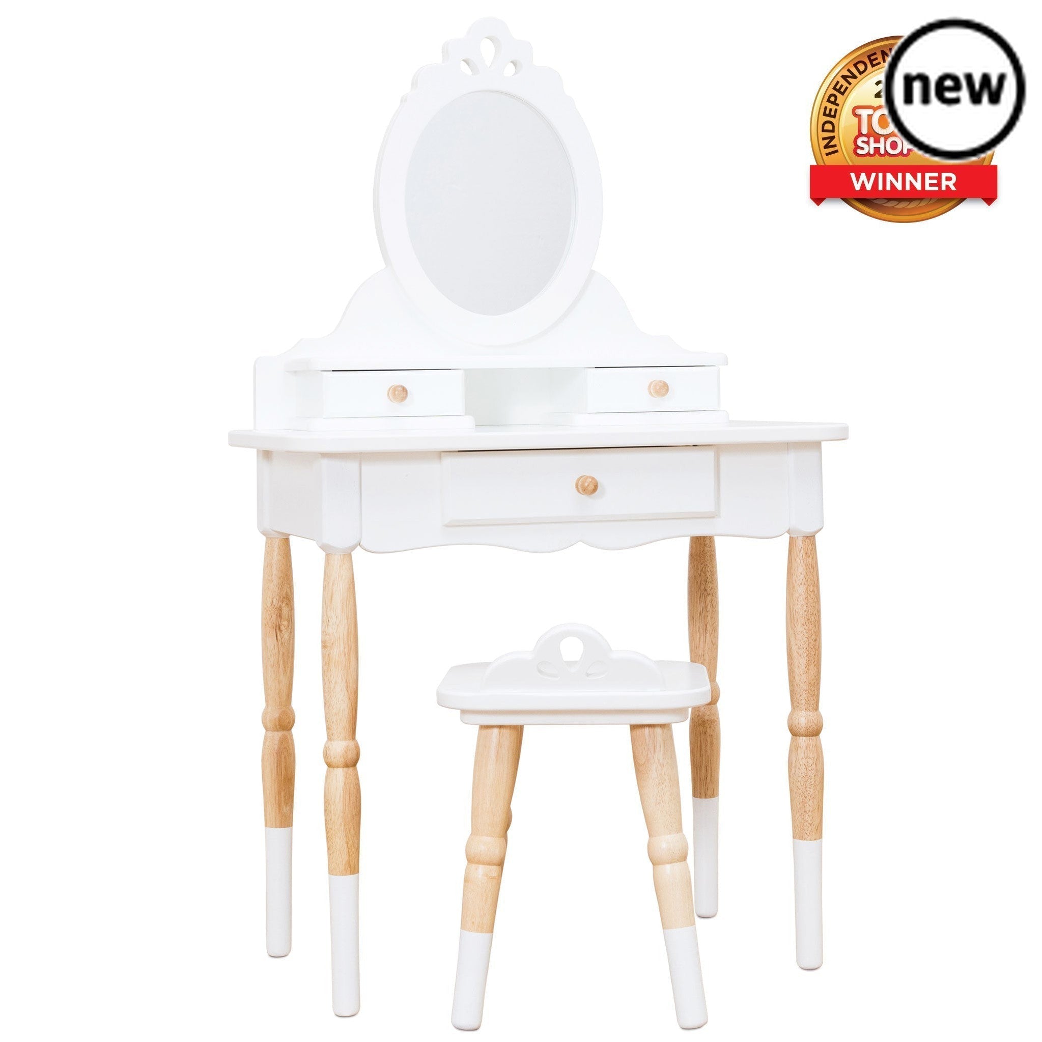 Vanity Table & Wood Stool, , Vanity Table & Wood Stool,Description Winner of the Independent Toy Gold Award 2022 This beautiful, vintage style vanity table is sure to make childhood dreams come true! The perfect addition to your child's bedroom or playroom, this stunning dressing table is full of timeless elegance to delight little ones, for engaging play. With an impressi,Vanity Table & Wood StoolDescription Winner of the Independent Toy Gold Award 2022 This beautiful, vintage style vanity table is sure to