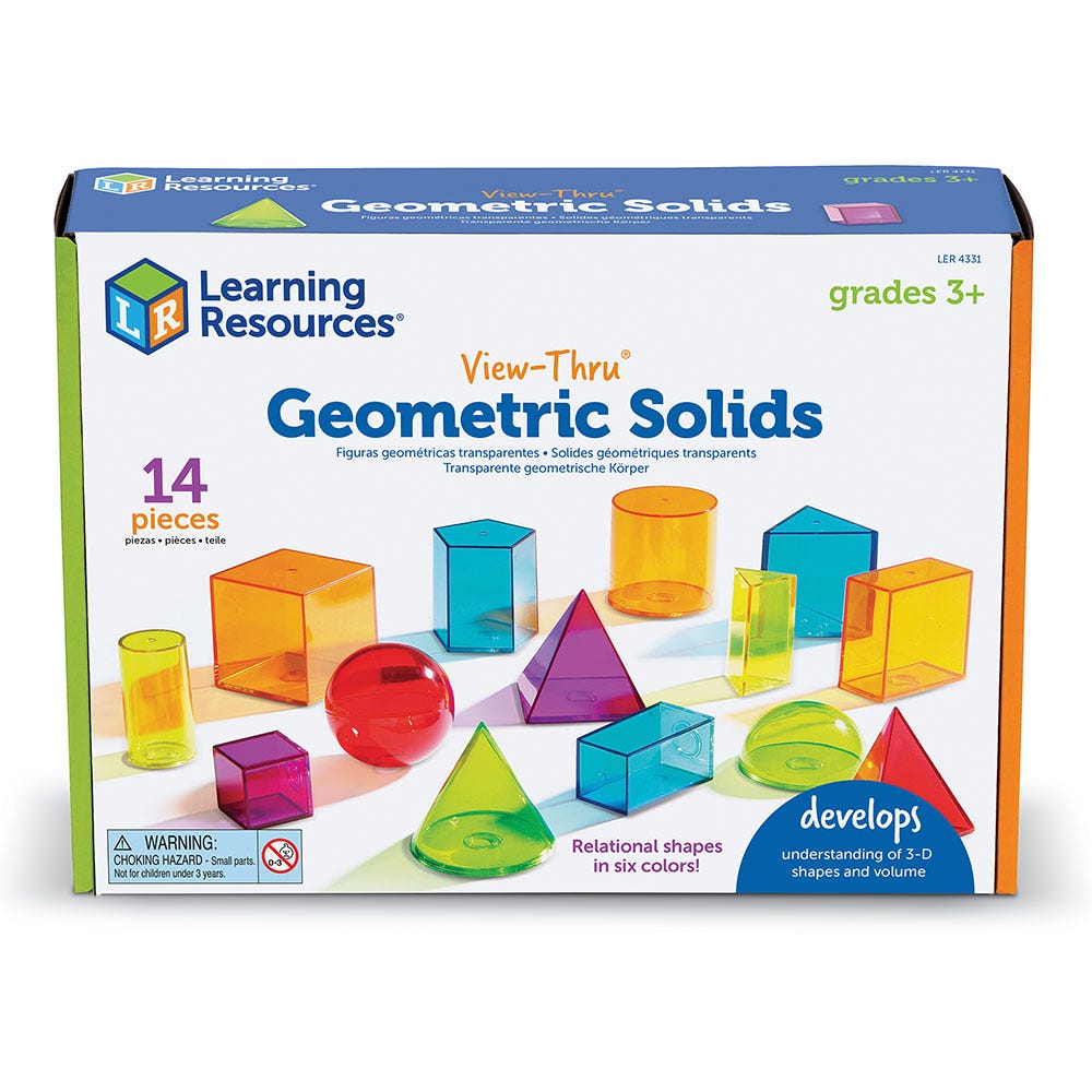 View-Thru Geometric Solids (Set of 14), View-Thru Geometric Solids (Set of 14),Learning Resources View-Thru Geometric Solids,Sensory Blocks, View-Thru Geometric Solids (Set of 14),These modern and colourful transparent View-Thru Geometric Solids 3-D shapes provide a hands-on way for young learners to explore a variety of mathematical concepts. The View-Thru Geometric Solids are specifically designed to introduce geometry, these durable plastic shapes also provide children with the opportunity to,View-ThruTh