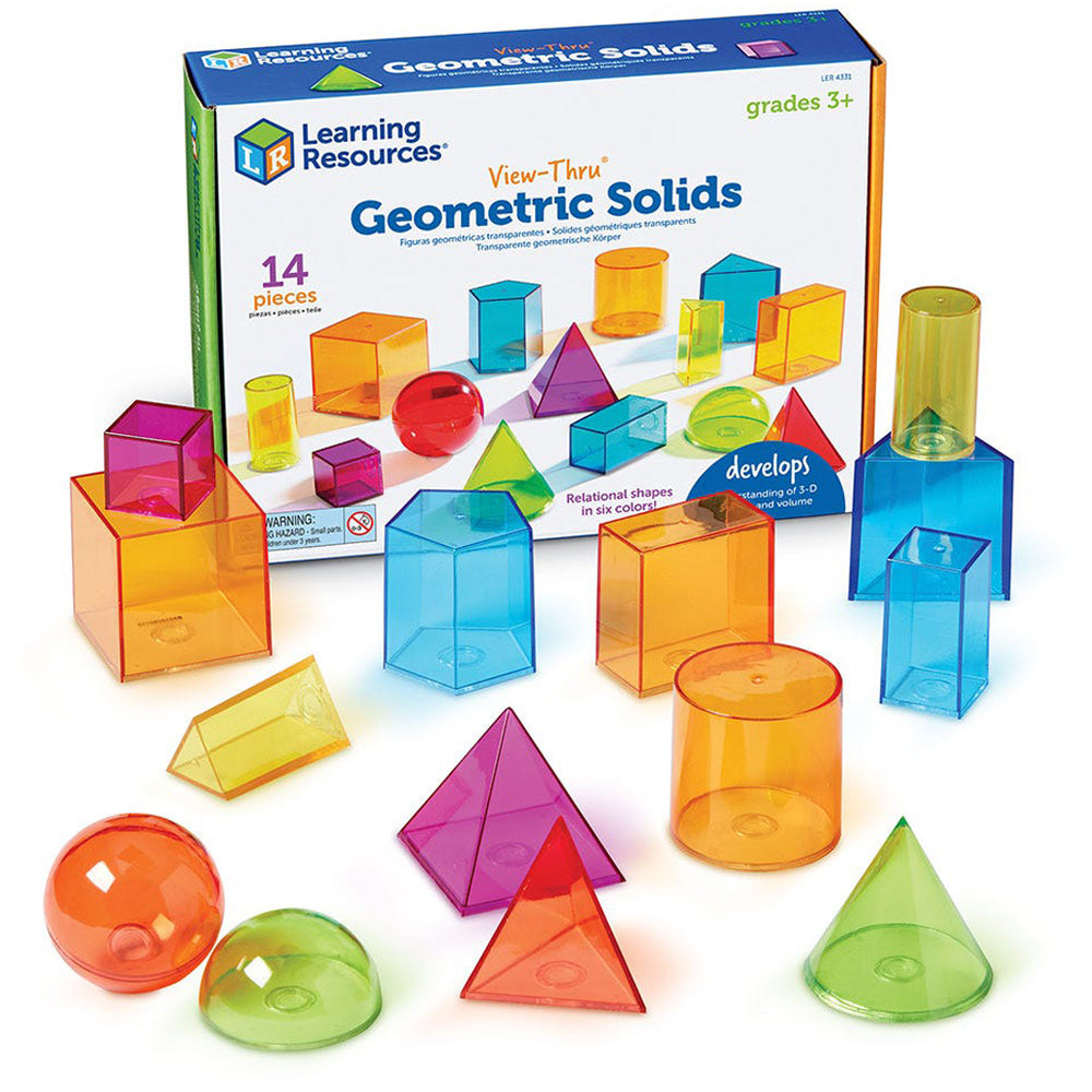 View-Thru Geometric Solids (Set of 14), View-Thru Geometric Solids (Set of 14),Learning Resources View-Thru Geometric Solids,Sensory Blocks, View-Thru Geometric Solids (Set of 14),These modern and colourful transparent View-Thru Geometric Solids 3-D shapes provide a hands-on way for young learners to explore a variety of mathematical concepts. The View-Thru Geometric Solids are specifically designed to introduce geometry, these durable plastic shapes also provide children with theThese modern and colourful 